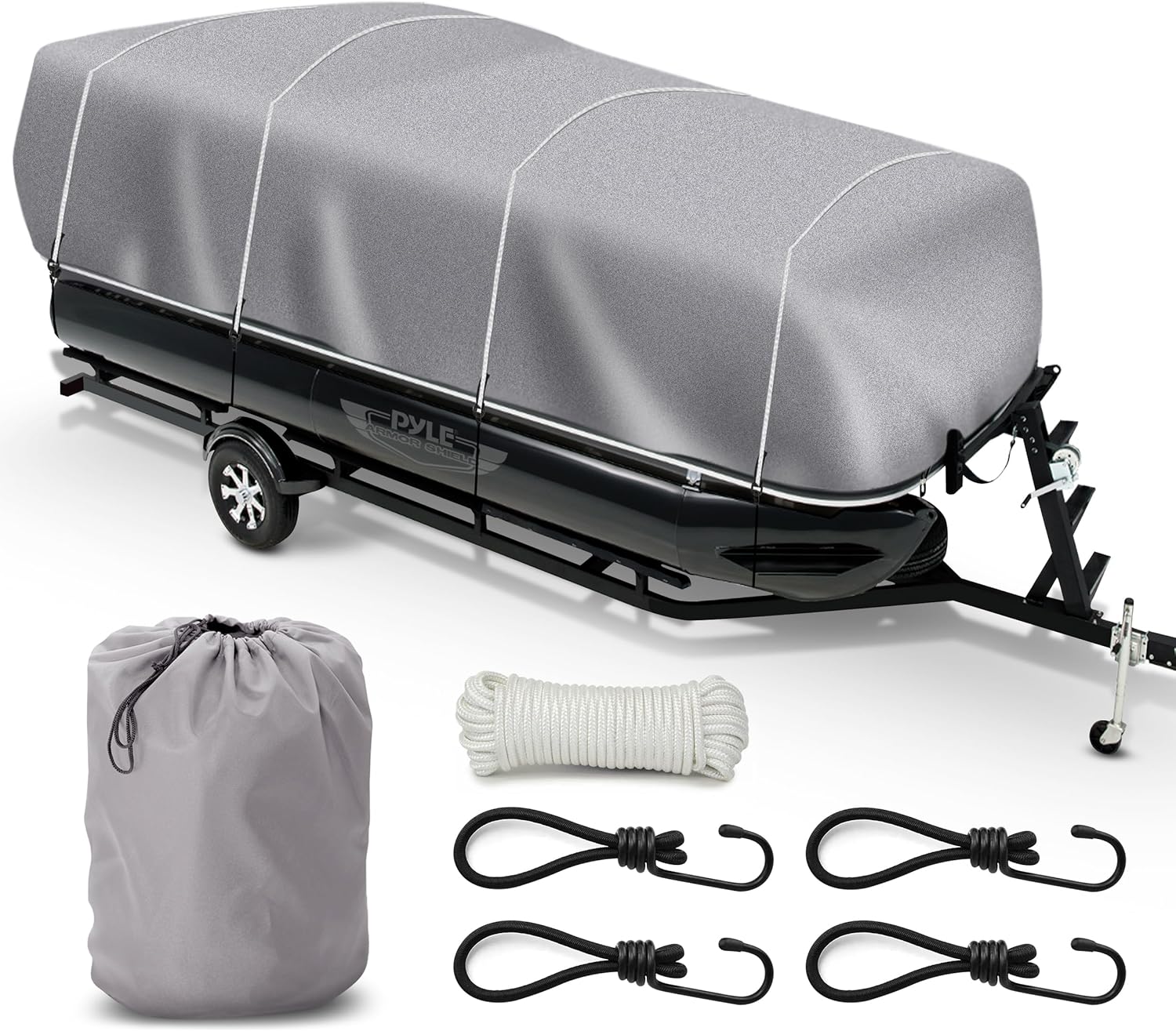 Pyle Boat Cover for Deck Boats - 21-24 ft Heavy Duty Pontoon Boat Cover, Waterproof Marine Grade Polyester, UV & Weather Resistant, Fits Beam Width up to 94", Storage Bag,