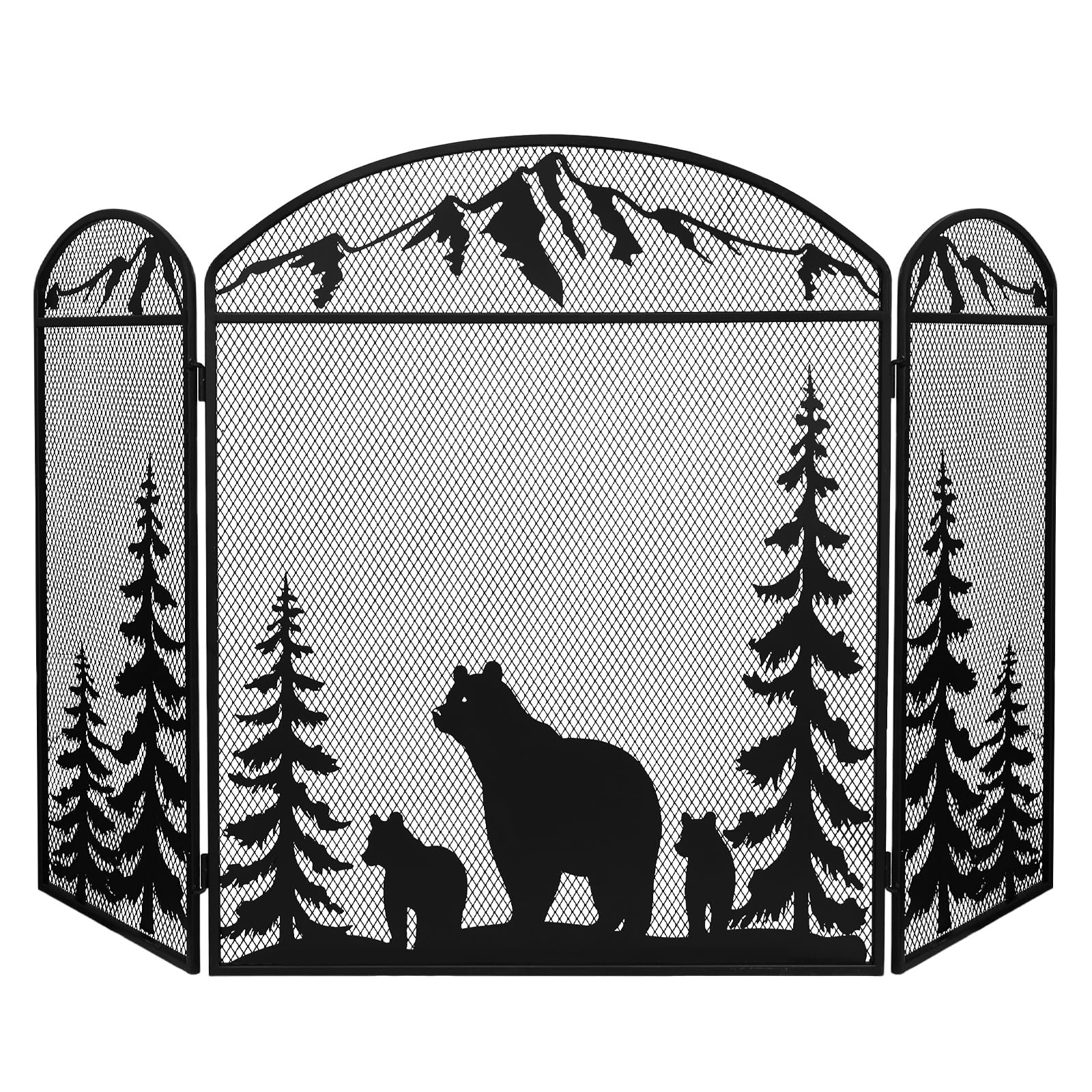 Hogardeck 48" x 30" Fireplace Screen, 3 Panel Fire Place Cover for Living Room, Christmas Decoration Gate with Polar Bear for Brick Fireplace, Baby Proof, Pet Safety