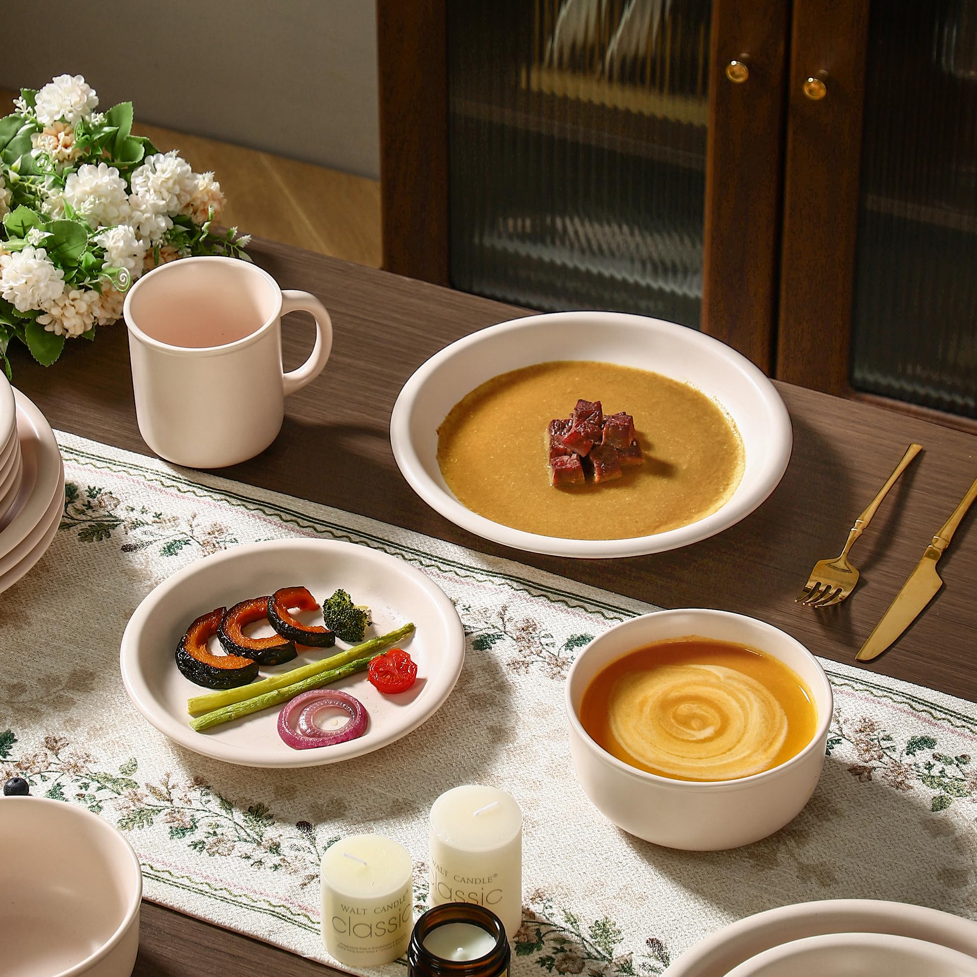 GZG Müslischalen aus Keramik, rustikal, matt, glasiert, für Müsli, Suppe, Salat und Snacks, 850 ml Fassungsvermögen, mikrowellen- und spülmaschinenfest, Cremenebel, 15,2 cm, 4 Stück