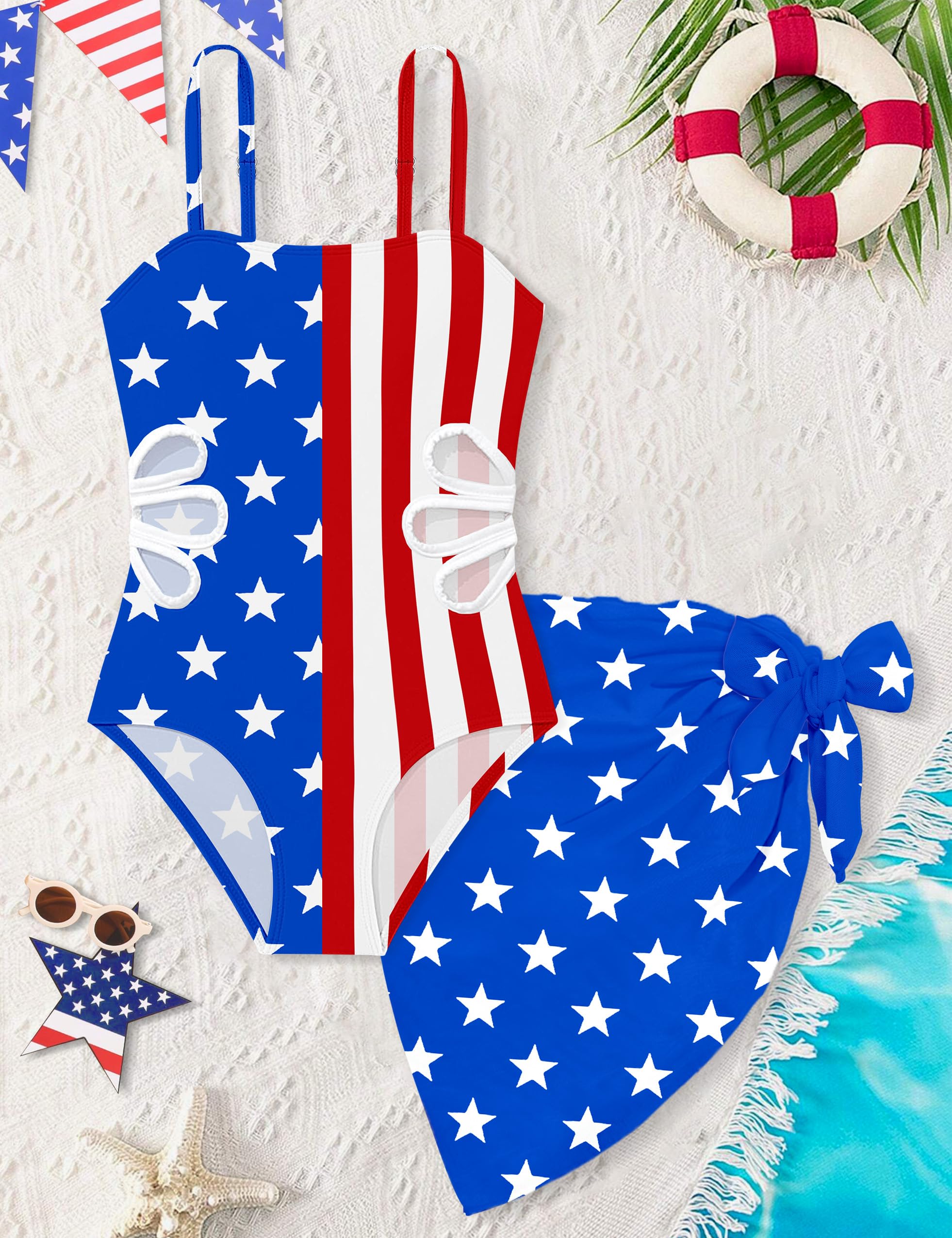 Maillot de bain une pièce pour filles, bretelles réglables et découpées, avec jupe cache-maillot de bain de couleur unie pour filles