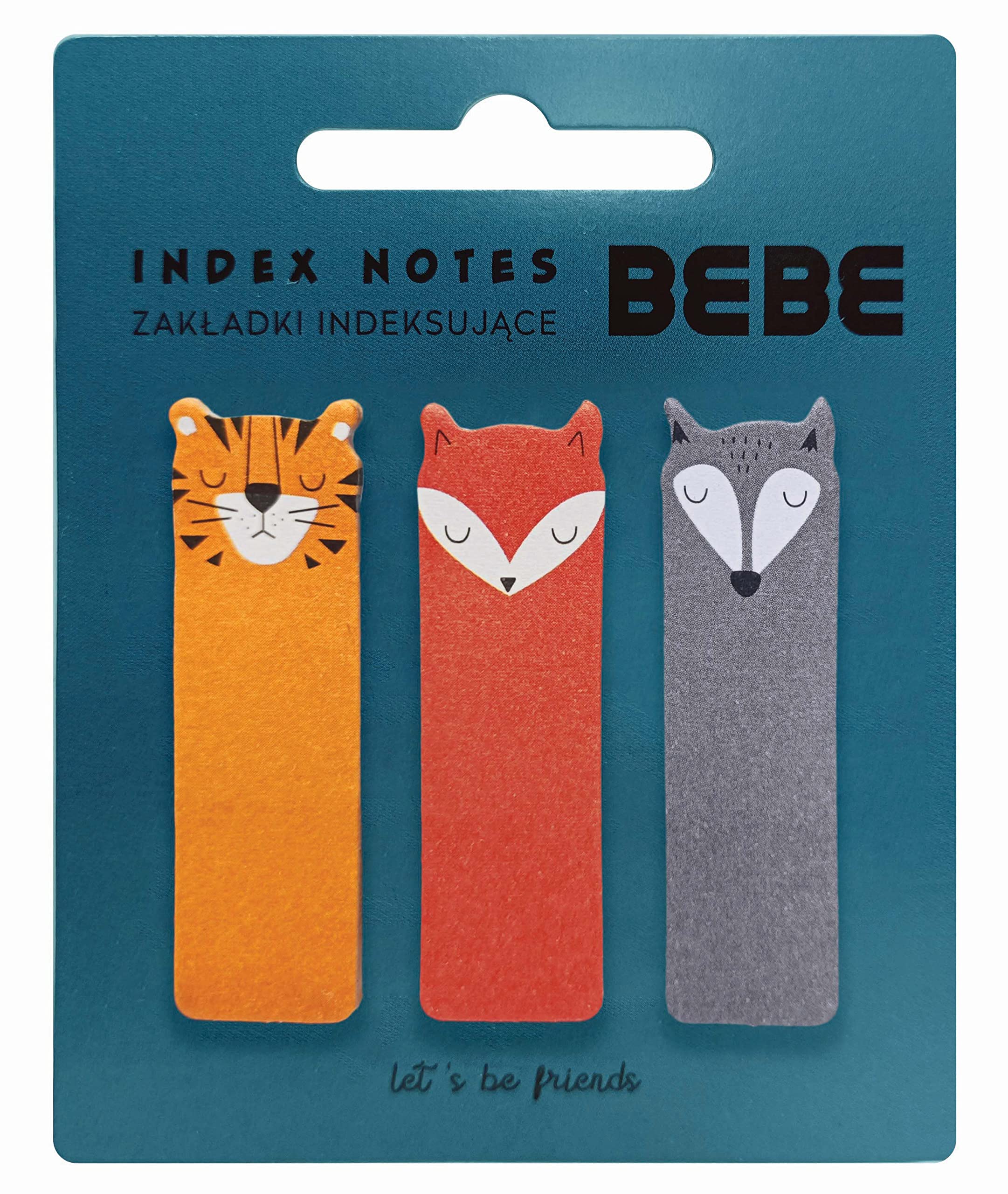 Index Tabs with Animals - Sticky Notes Bookmarks - 60 Page Flags - Tiger + Fox + Wolf