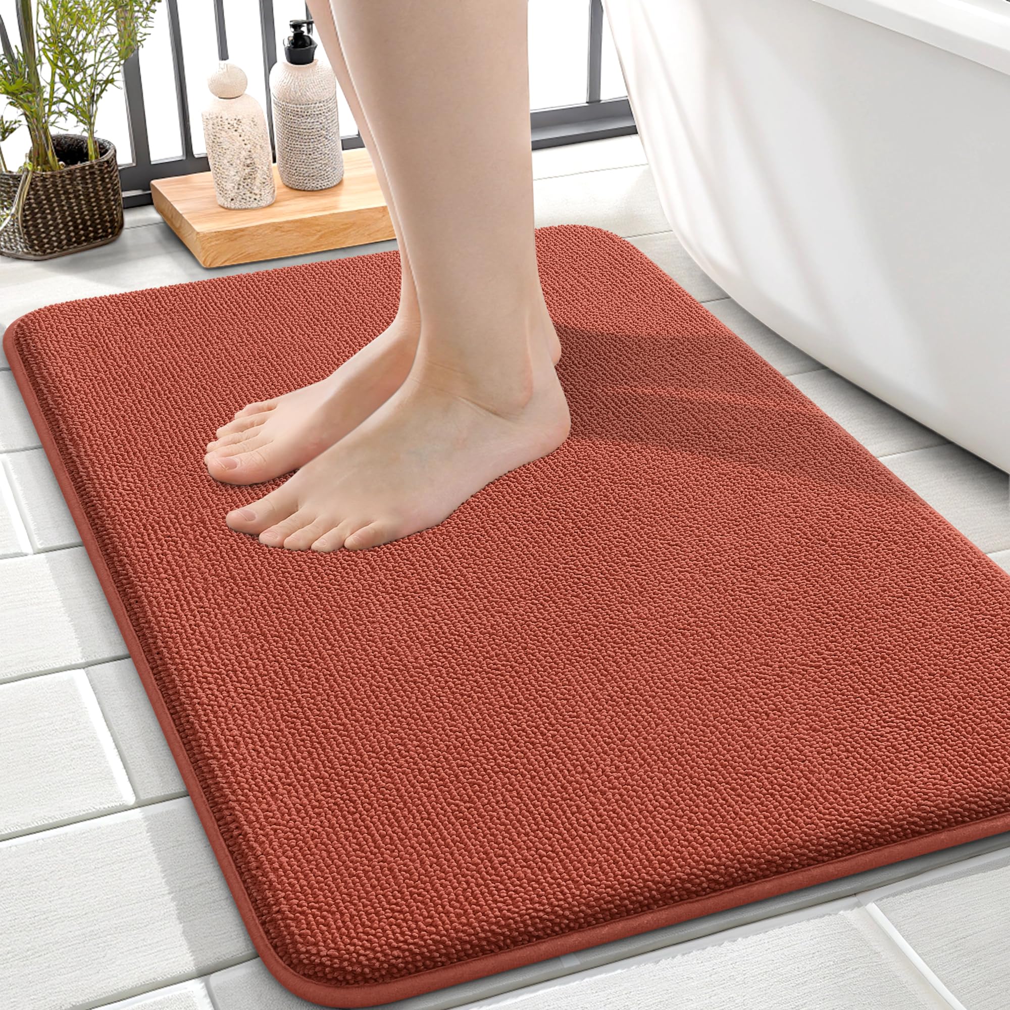 OLANLY Thick Memory Foam Small Bathroom Rugs Mats 24x16, Rustic Terracotta