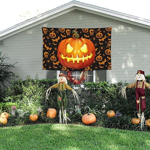 Miniatura 6 de Bandera de Halloween de 3 x 5 para exteriores, bandera de calabaza de Halloween de doble cara para interiores y exteriores, decoración de Halloween,