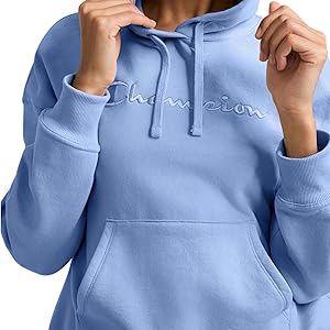 Champion Womens Pullover Fleece Hoodie, Loose Fit, Midweight, Script Logo