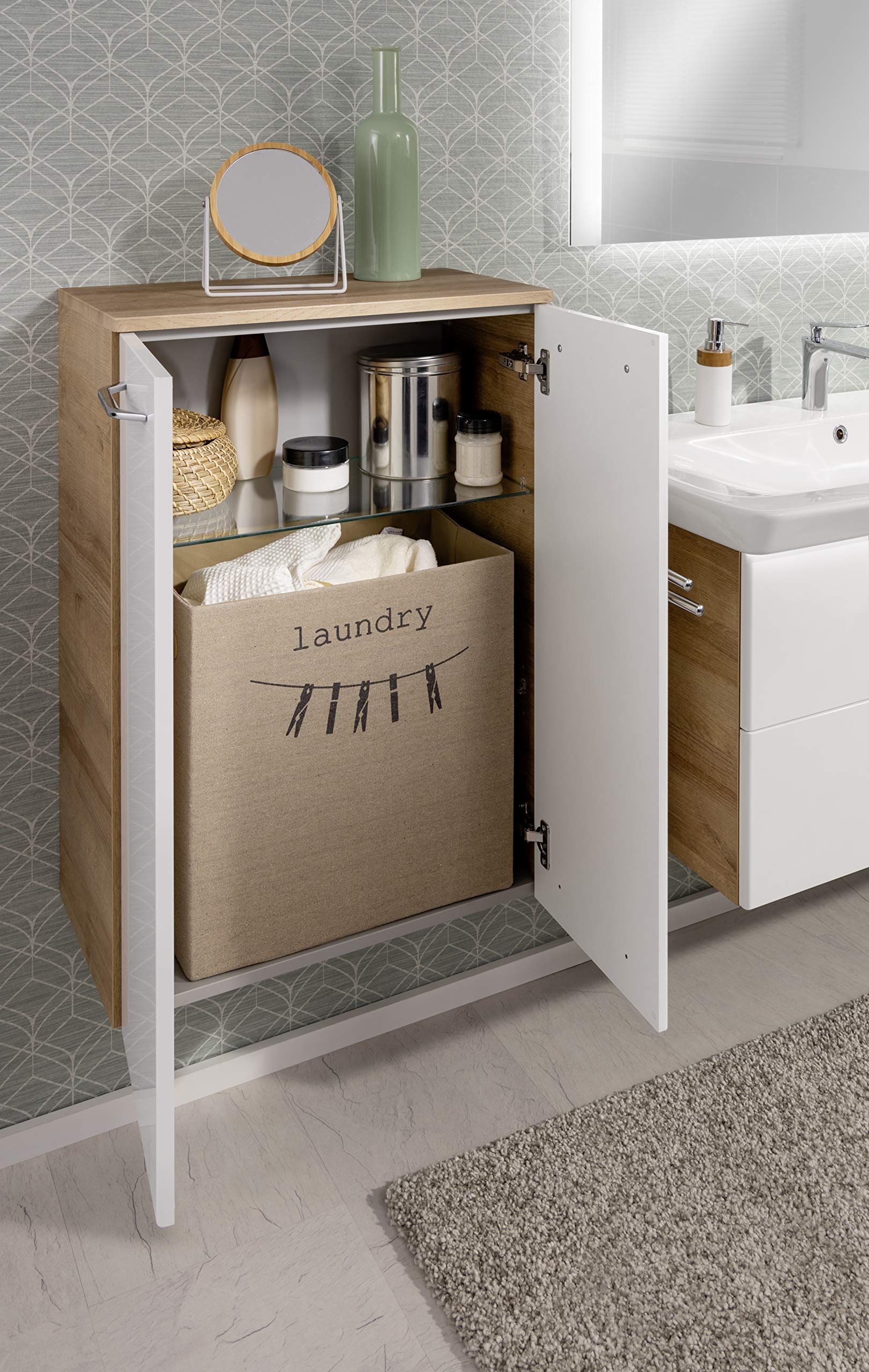 FACKELMANN Wäschebox/Faltbare Box in Leinen-Optik/dekorative Wäschebox mit Aufdruck/Maße (B x H x T): ca. 45 x 45 x 25 cm/Farbe: Beige/passend Schränke mit min. 45 cm Breite
