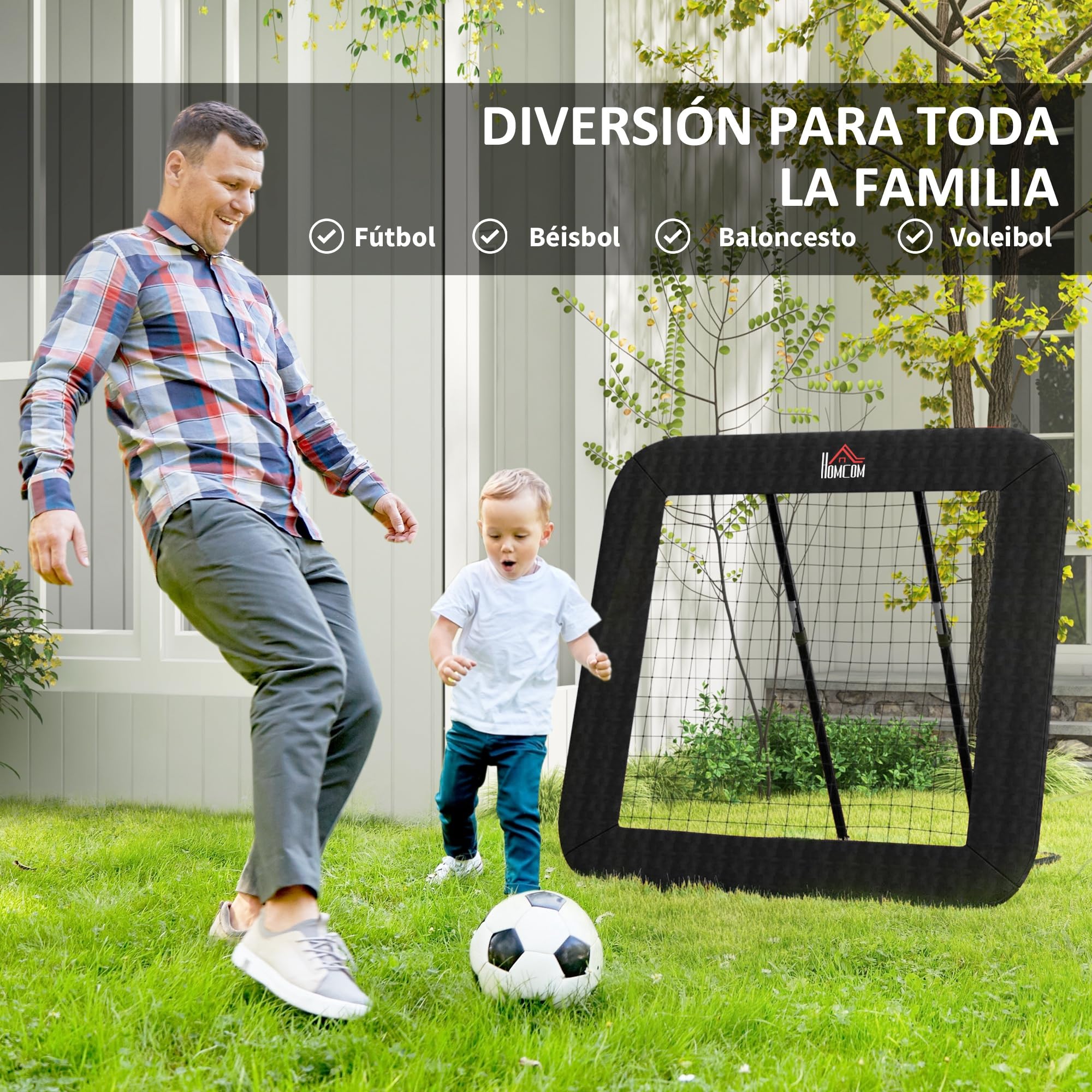 HOMCOM Red de Rebote Plegable Red de Objetivo de Fútbol con 4 Ángulos Ajustables para Entrenamiento de Fútbol Béisbol Deportes en Jardín 128x118x108-120 cm Negro