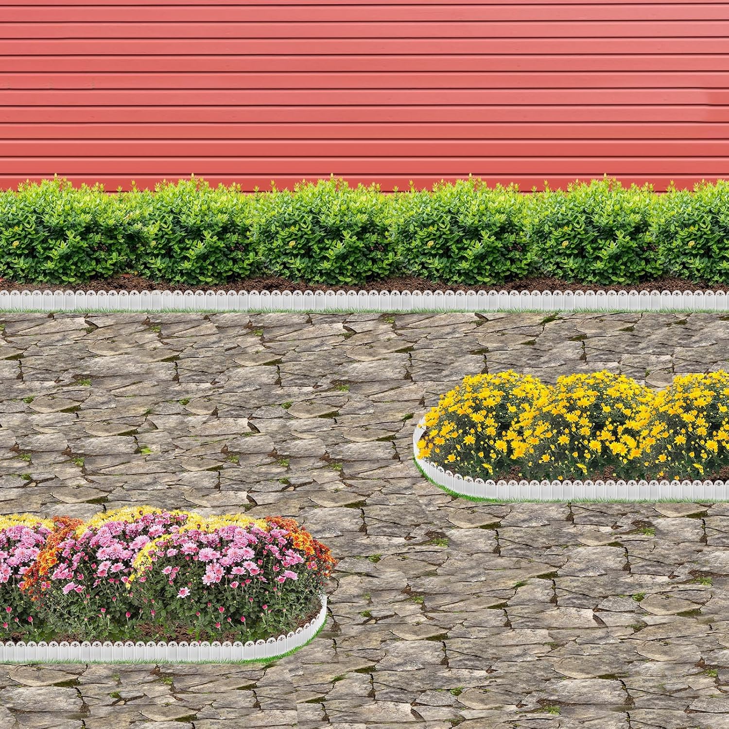 Connectable Garden Landscape Edging - 15ft Total Length No Need Digging Lawn Fence Border for Dividing Yard Flower Bed Areas, Included 23pcs 8.3" L x 5.9" H White Panels