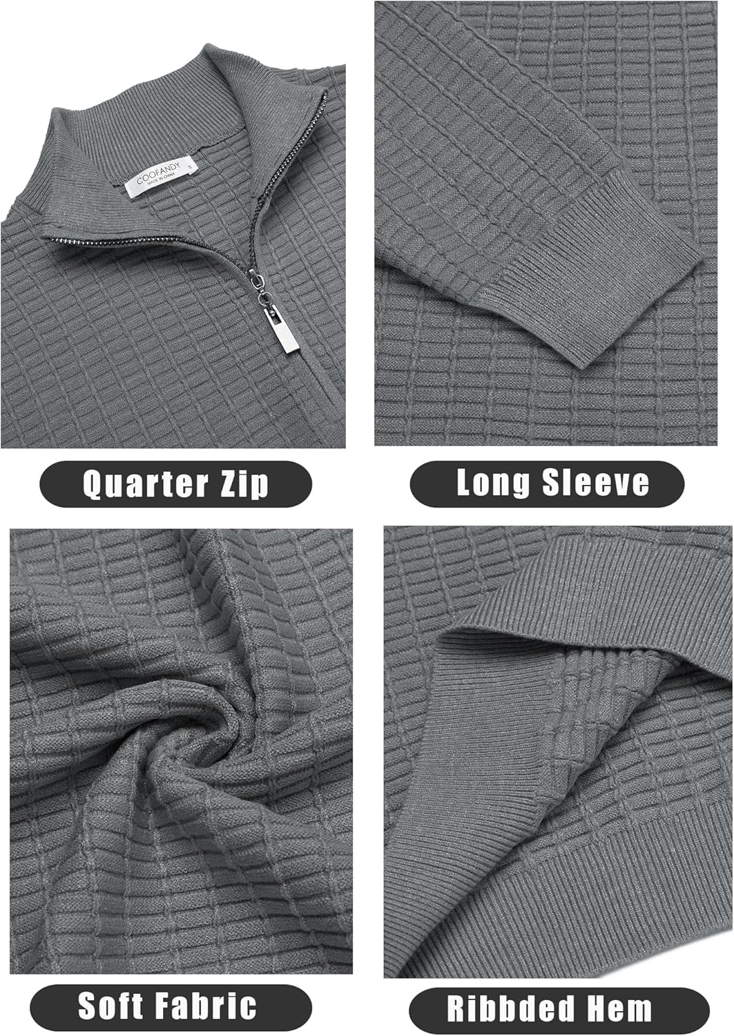 COOFANDY Men's Quarter Zip Sweaters Slim Fit Lightweight Cotton Knitted Casual Mock Neck Pullover Sweaters - Image 5