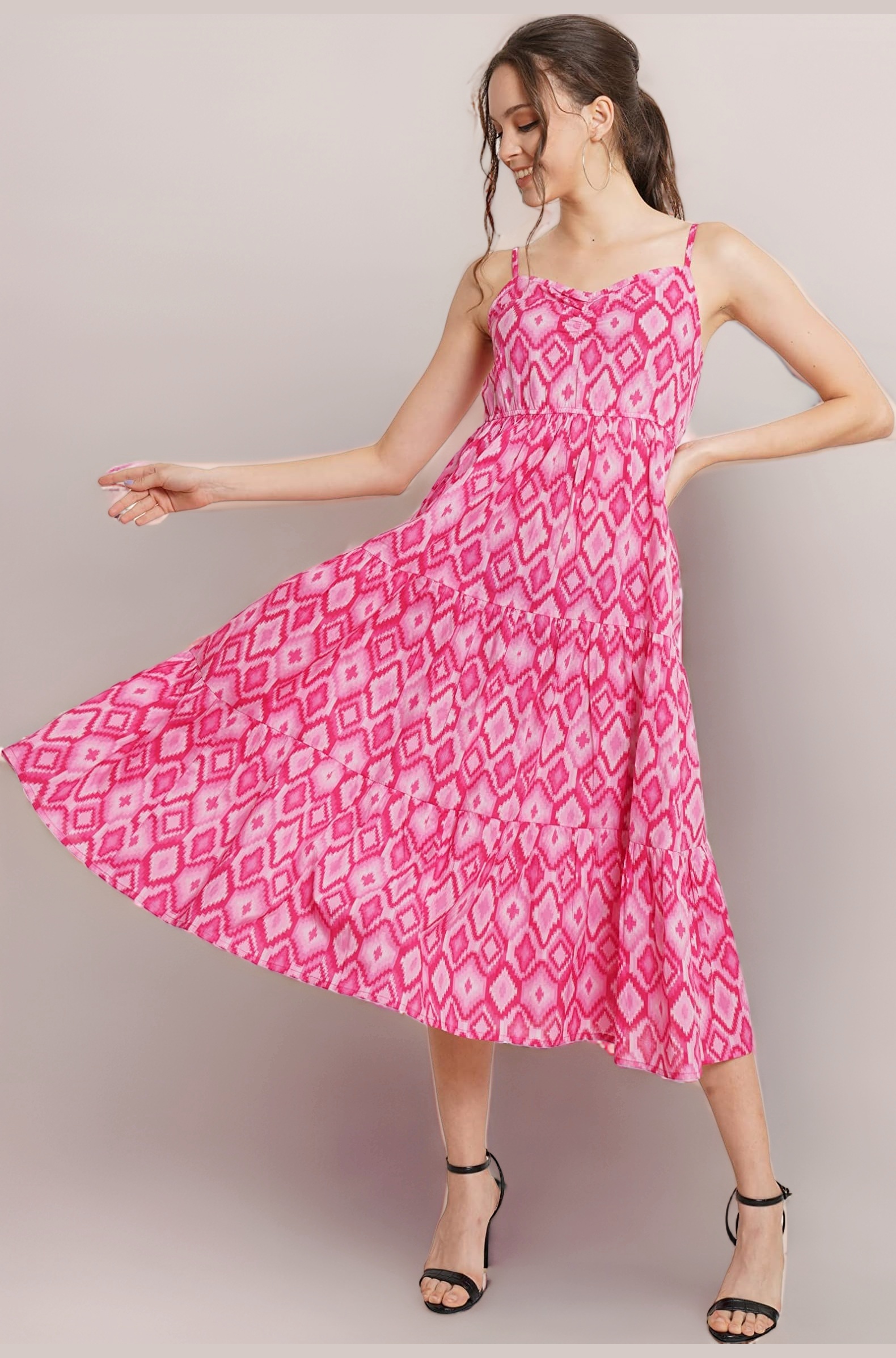 COTLAND Fashions Breathable Cotton Printed A-Line Midi Dress for Women