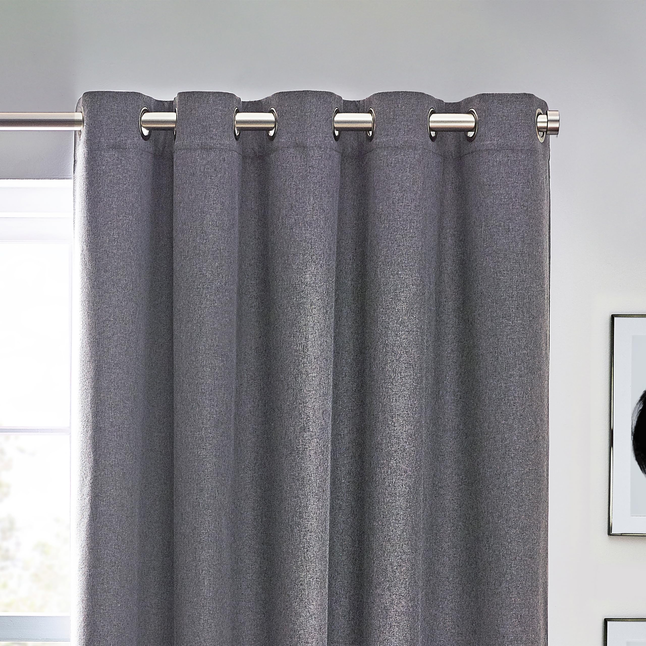 furn. Dawn Textured Blackout Eyelet Curtains - Thermal Lined Pair (Charcoal - Width 117 x Drop 183cm), W 46.1" x L 72" (2 Panels) - Image 2