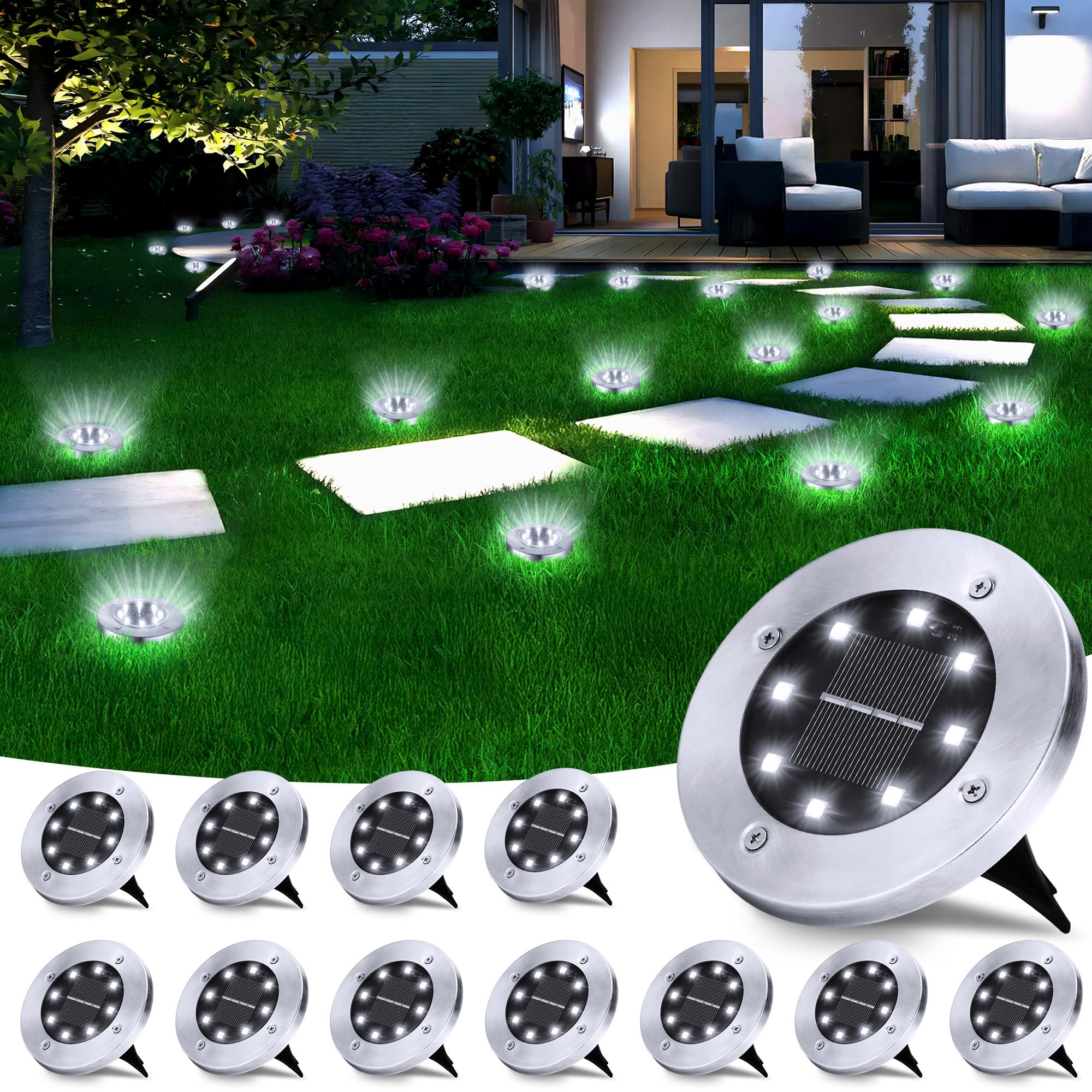 AGPTEK 4 x Luci Solari da Giardino Luce solare per esterni LED Lampada Solare Auto On/Off Luci per Sentieri 2 modalità colore per Cortile Ponte Dock Passo Vialetto Percorso Scale (Bianco Caldo/Freddo