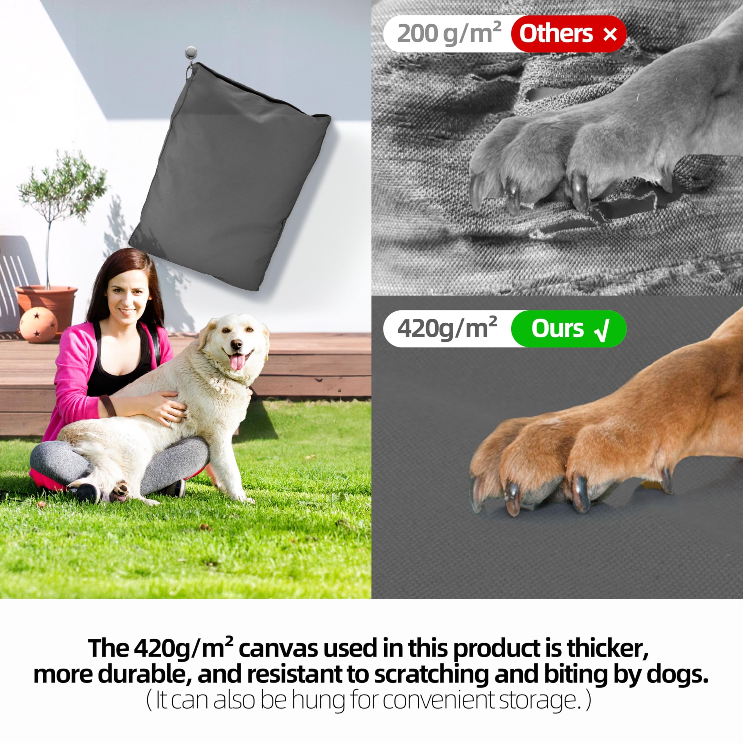 Sytopia 42 Inch Canvas Outdoor Dog Bed for Extra Large Dogs, Waterproof Washable Removable Cover, Indoor Patio Pet Pad for Crate, Dark Grey - image 2
