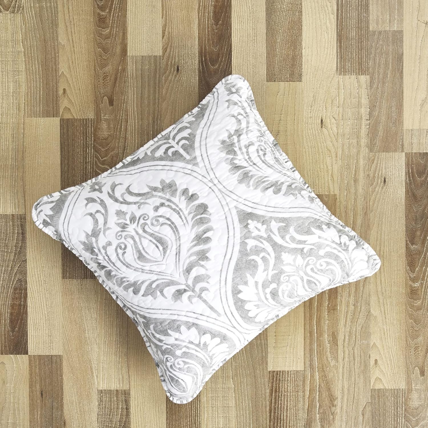 Tache Gray White Damask Ogee Cushion Covers - Speckled Heather Grey Moon Sky Contemporary Victorian Pattern Quilted Pillow Cover - 2-Pack - 18x18 - Image 2