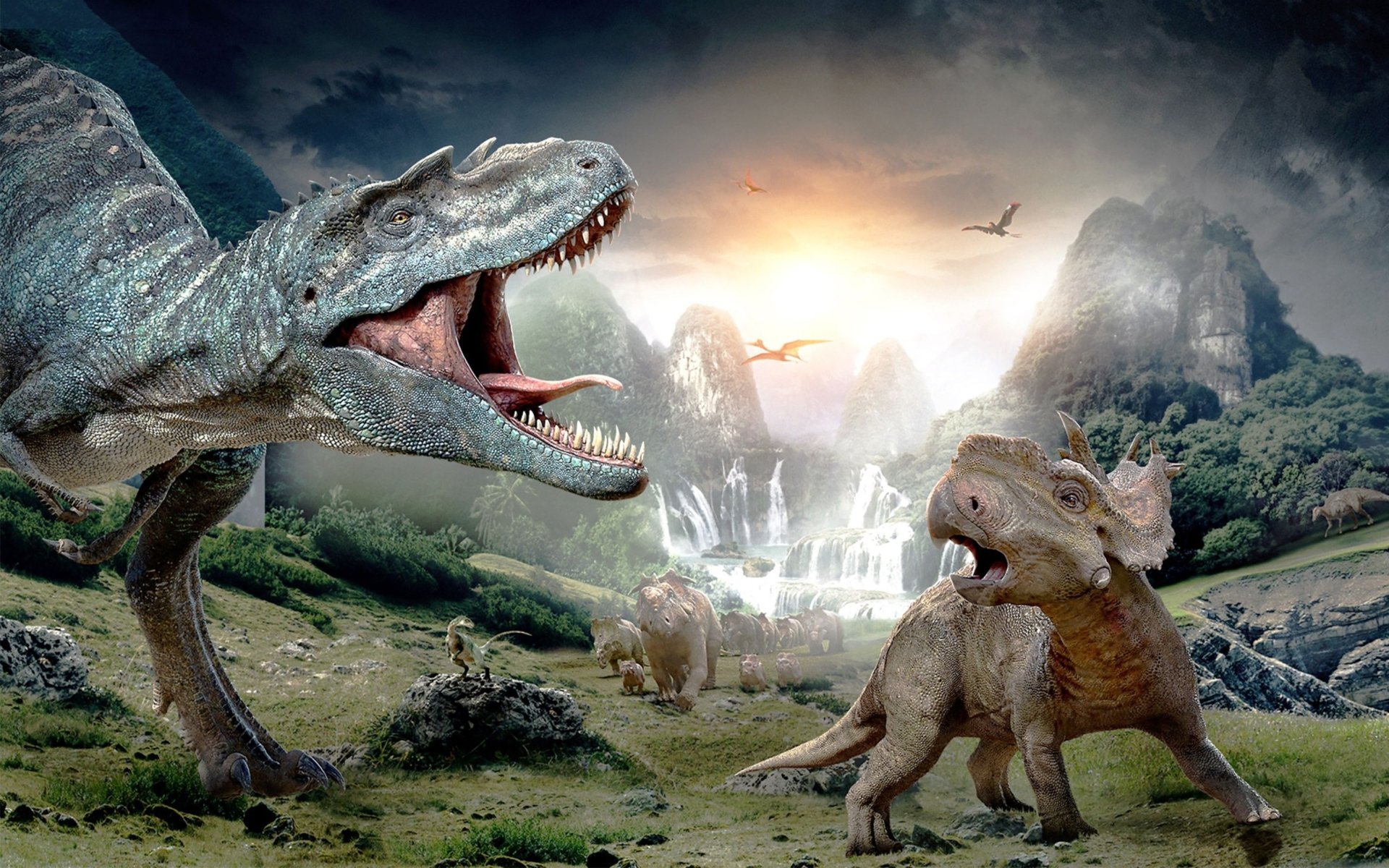 Stukk Dinosaur Predator Scene Print Picture Art Poster Size - A0 (841 x 1189mm), white