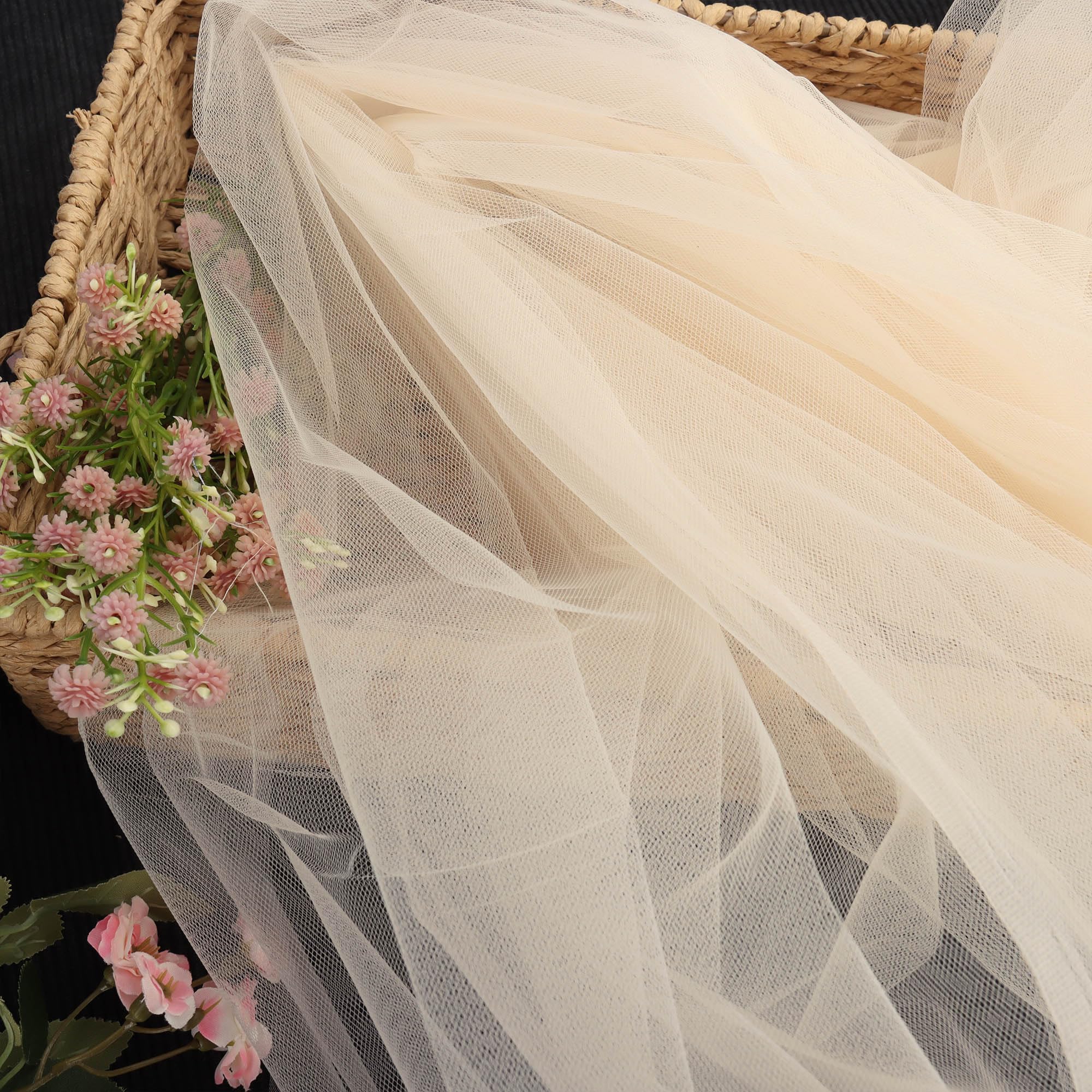 SEWVIVID 63 inch×10 Yards Tulle Fabric Bolts Spool, Polyester Netting Champagne Tulle Rolls for Birthday Party Backdrop Wedding Decor Baby Shower DIY Sewing Crafts & Gift Wrapping — view 6