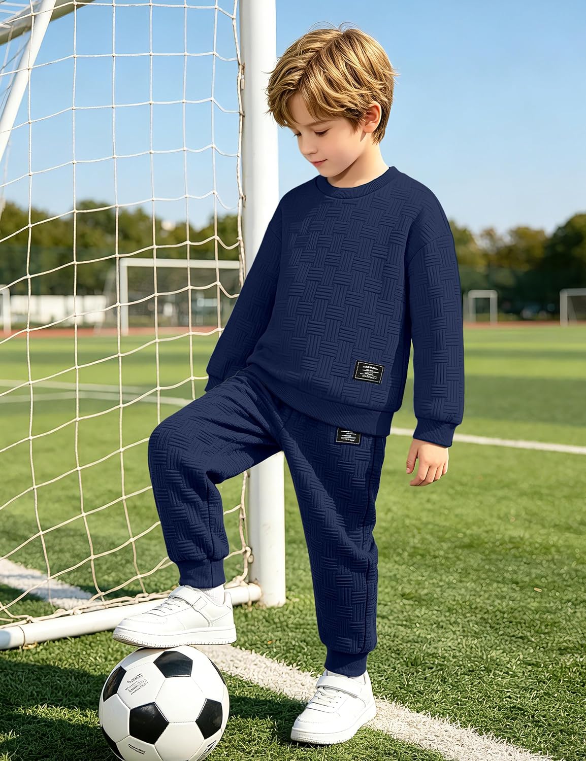 Boys Clothes 2 Piece Textured Sweatshirt and Jogger Pants Set 3-7Y