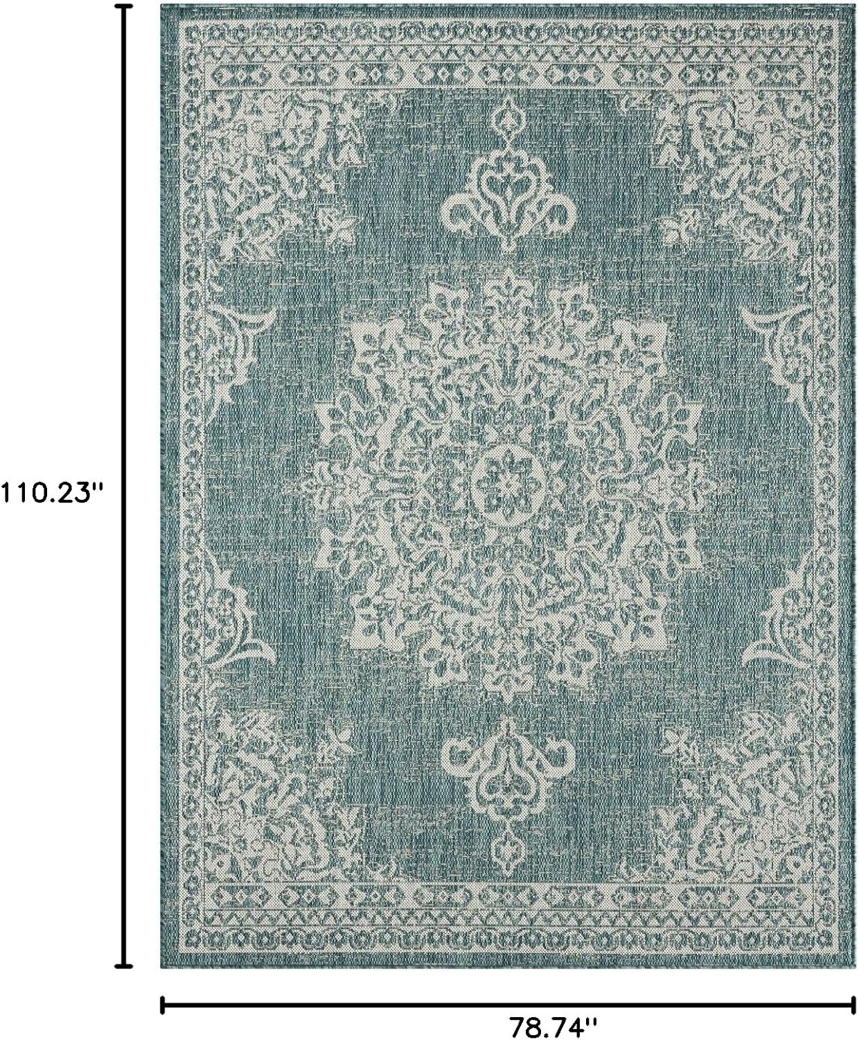 Nicole Miller New York Patio Country Azalea Transitional Medallion Indoor/Outdoor Area Rug, Blue/White, 6'6"x9'2"