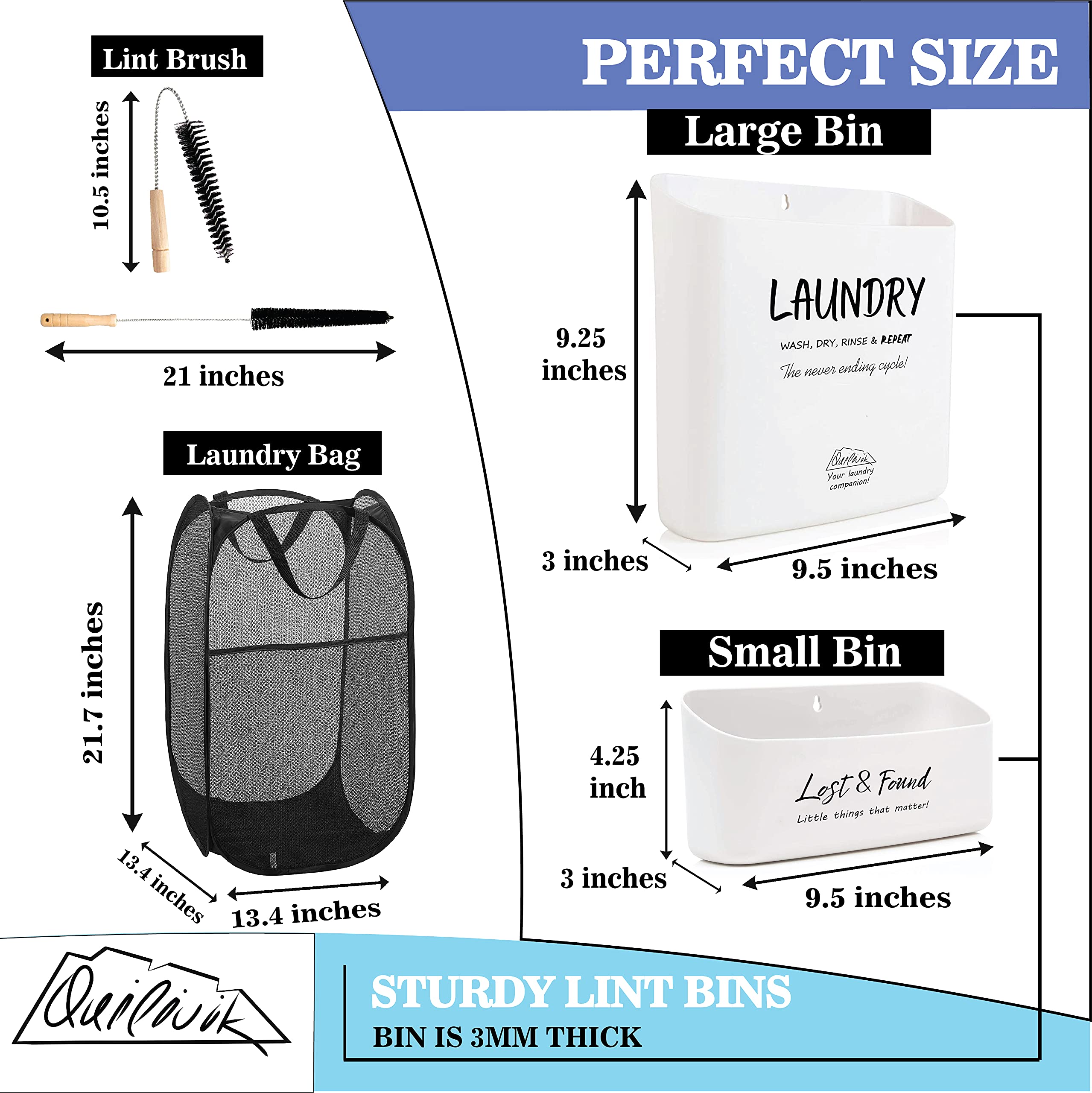 Lint Bin For Laundry Room Large & Small With Dryer Lint Brush