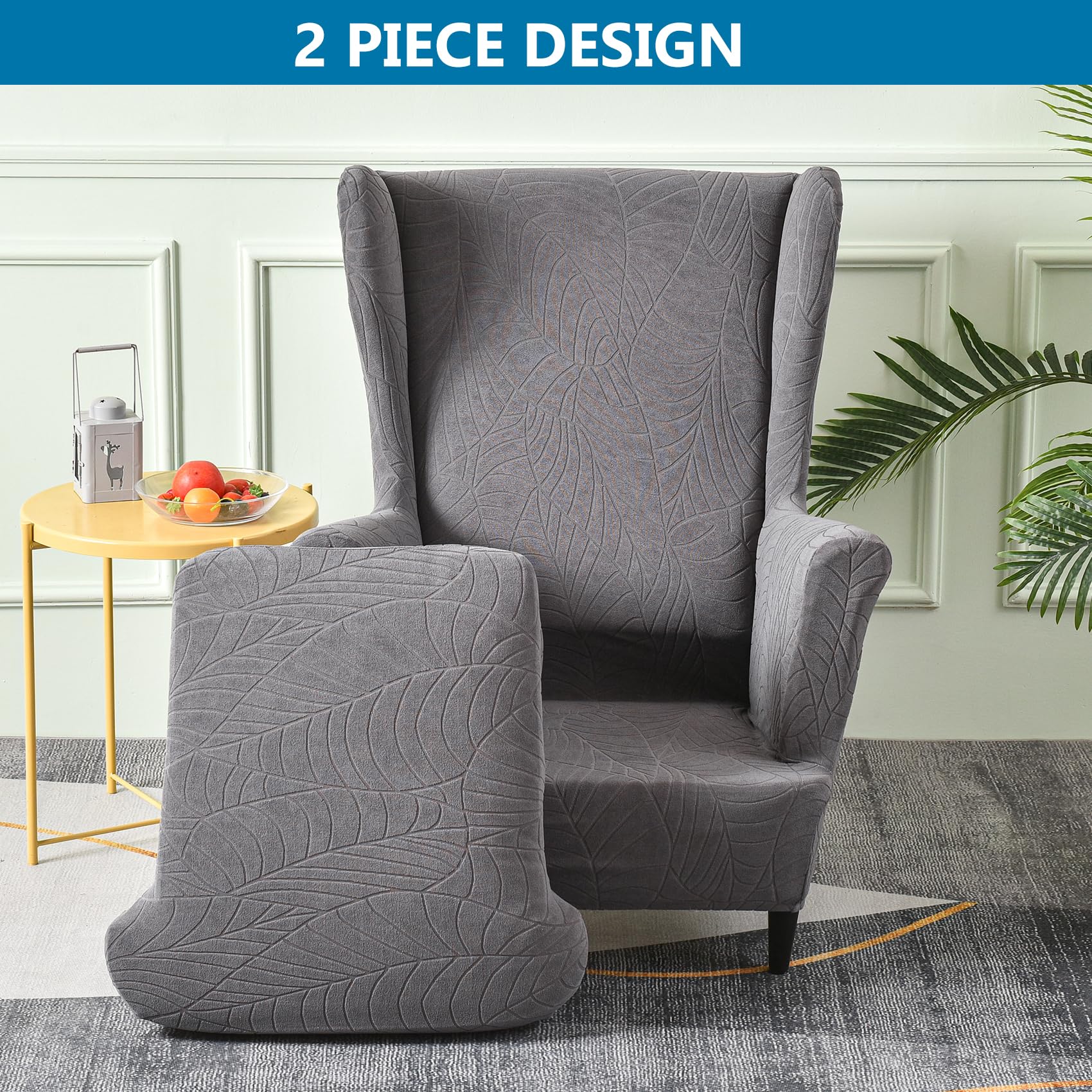 HZDHCLH Wingback Chair Covers 2 Piece With Arms Fashionable Elastic Sofa Protective Chair Cover Furniture Protection Chair Cover Suitable For Armchair Living Room Bedroom Hotel (Dark grey jacquard) - Image 4