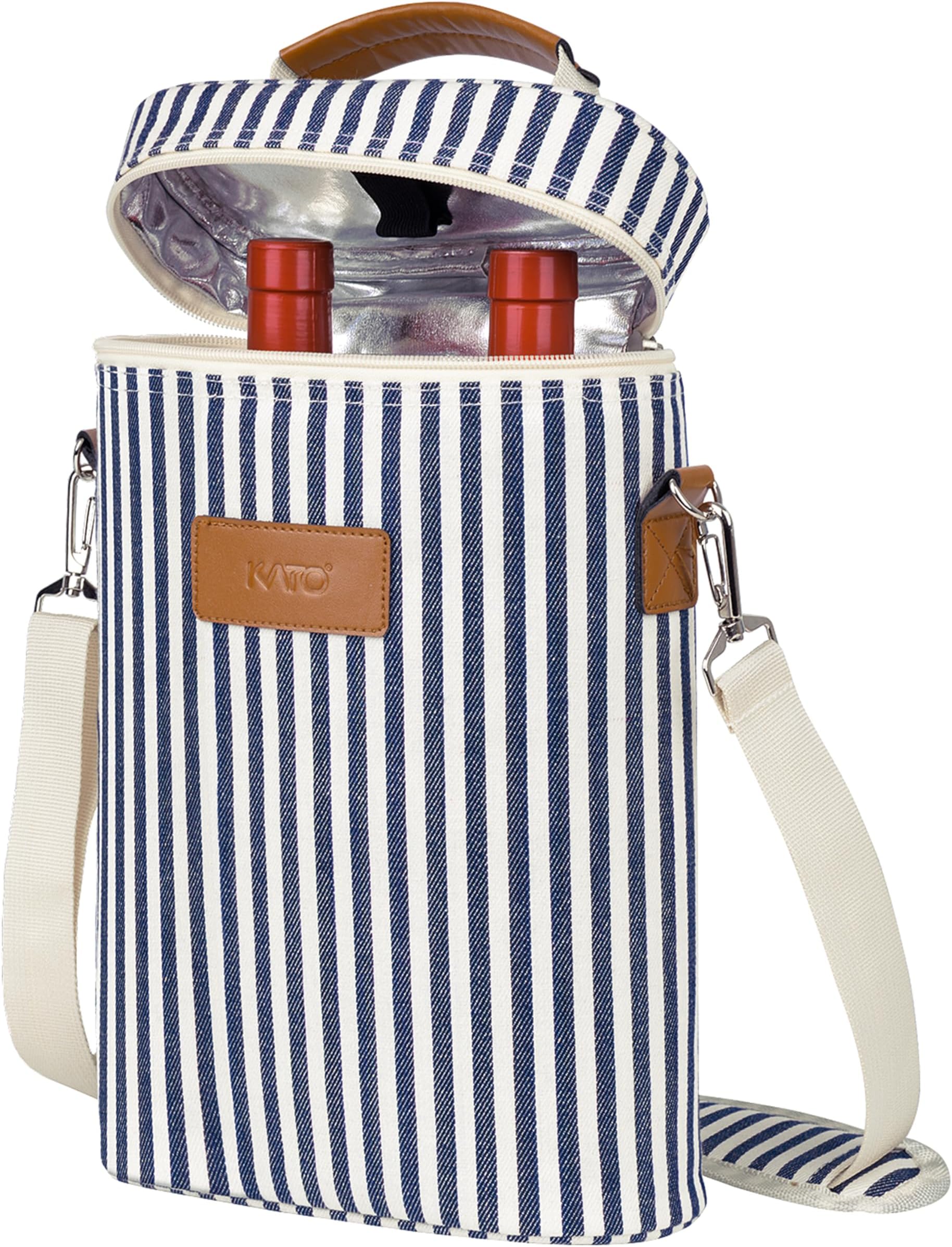 Insulated Wine Cooler Bag, 2 Bottles Cooler Bag, Wine Bag, Drink Bags with Handle and Adjustable Shoulder Strap, Gift for Wine Lovers