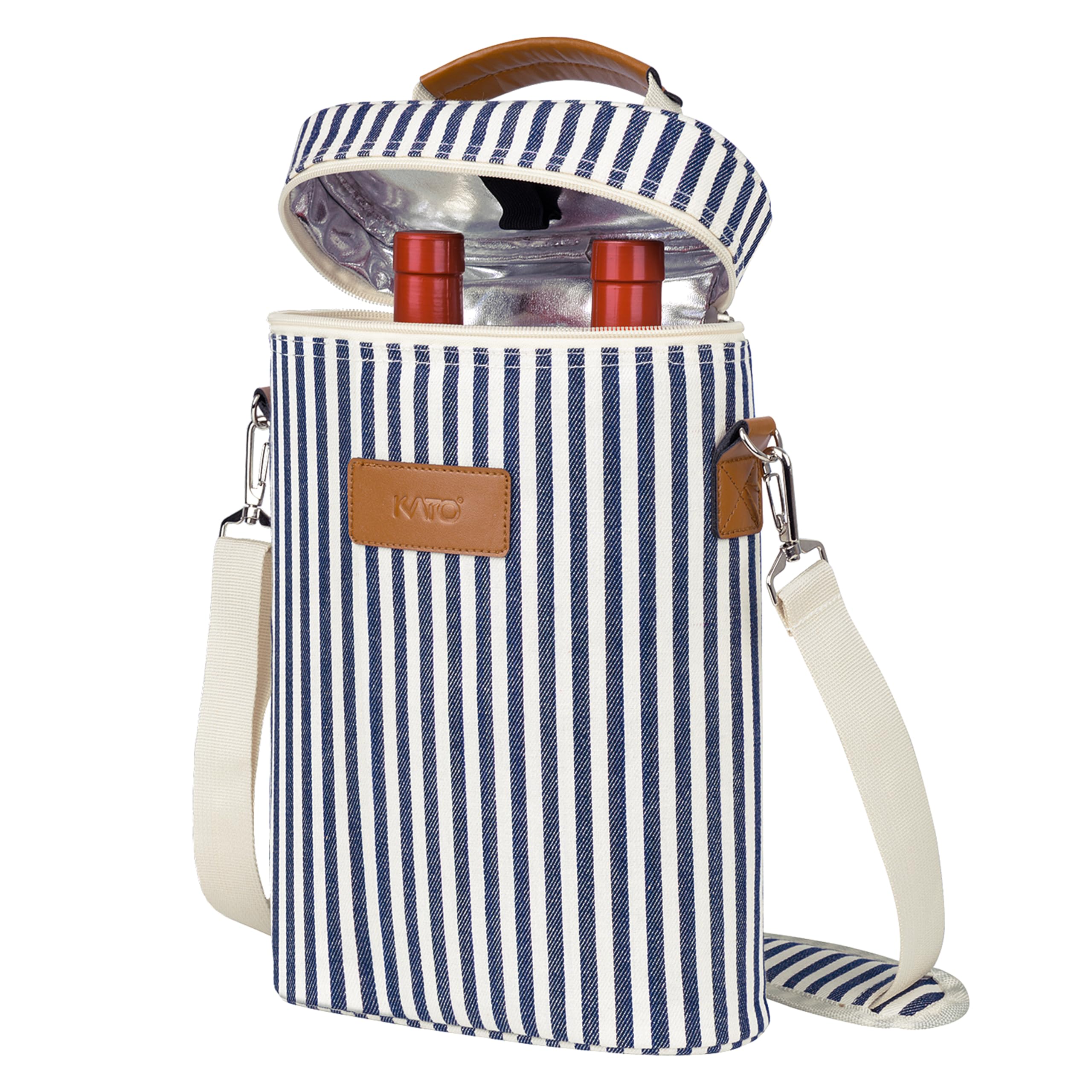 Kato Tirrinia Insulated Wine Cooler Bag, 2 Bottles Cooler Bag, Wine Bag, Drink Bags with Handle and Adjustable Shoulder Strap, Gift for Wine Lovers