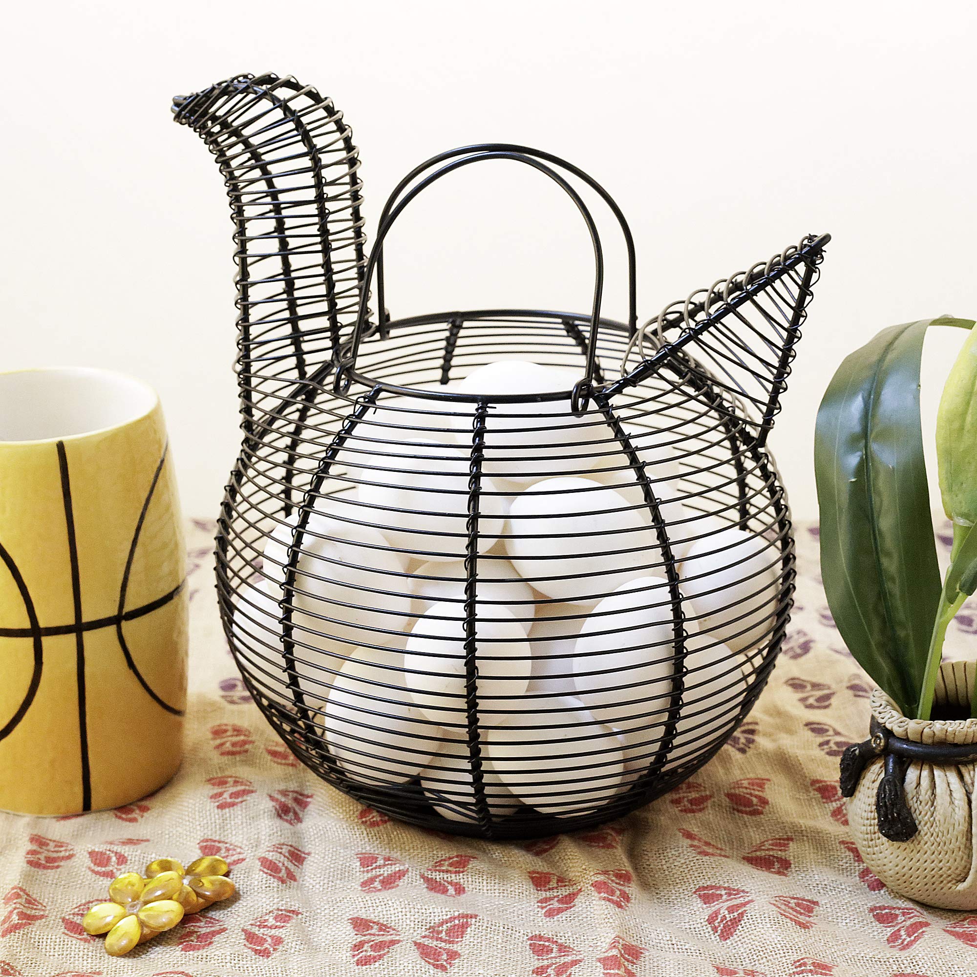Sponsored Ad - Kesha Spree Round Egg Basket Hen Shape Farmhouse Style Black Metal Wire Chicken Design Egg Basket/Decorative Kitchen Storage Baskets