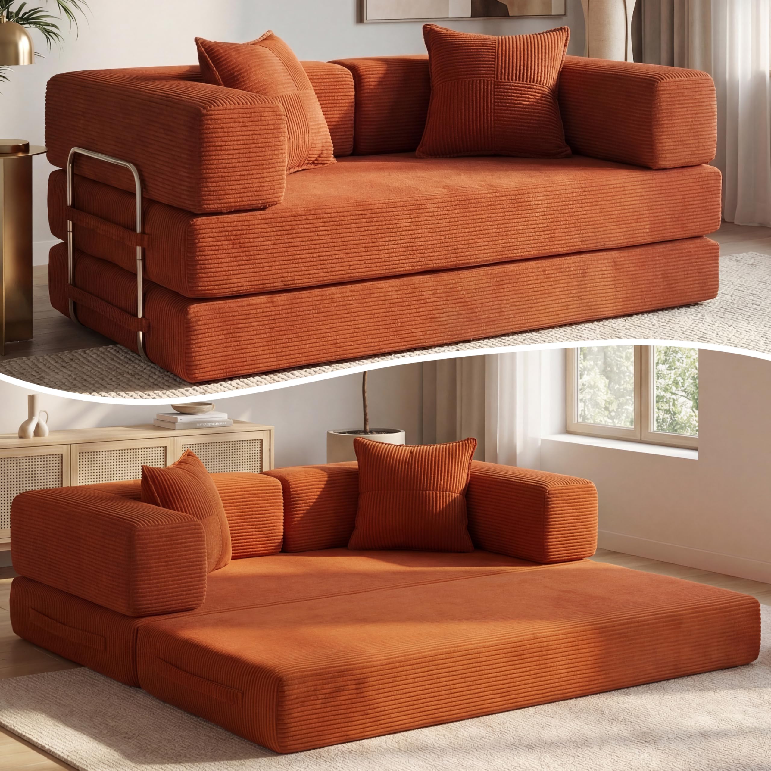 Vipbear Cordstoff Schlafsofa 5-in-1 Umwandelbares Bodensofa aus Kord