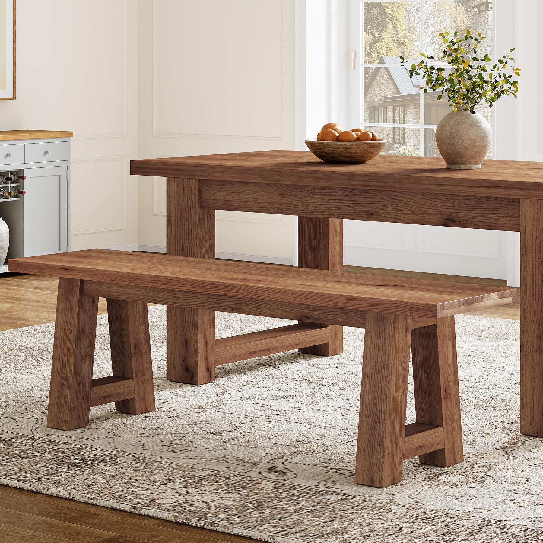 Solid Wood Dining Bench with A-Shaped Legs | 55.12-Inch Farmhouse Entryway Bench Indoor for Hallway, Kitchen, Dining Room, Living Room (Brown)
