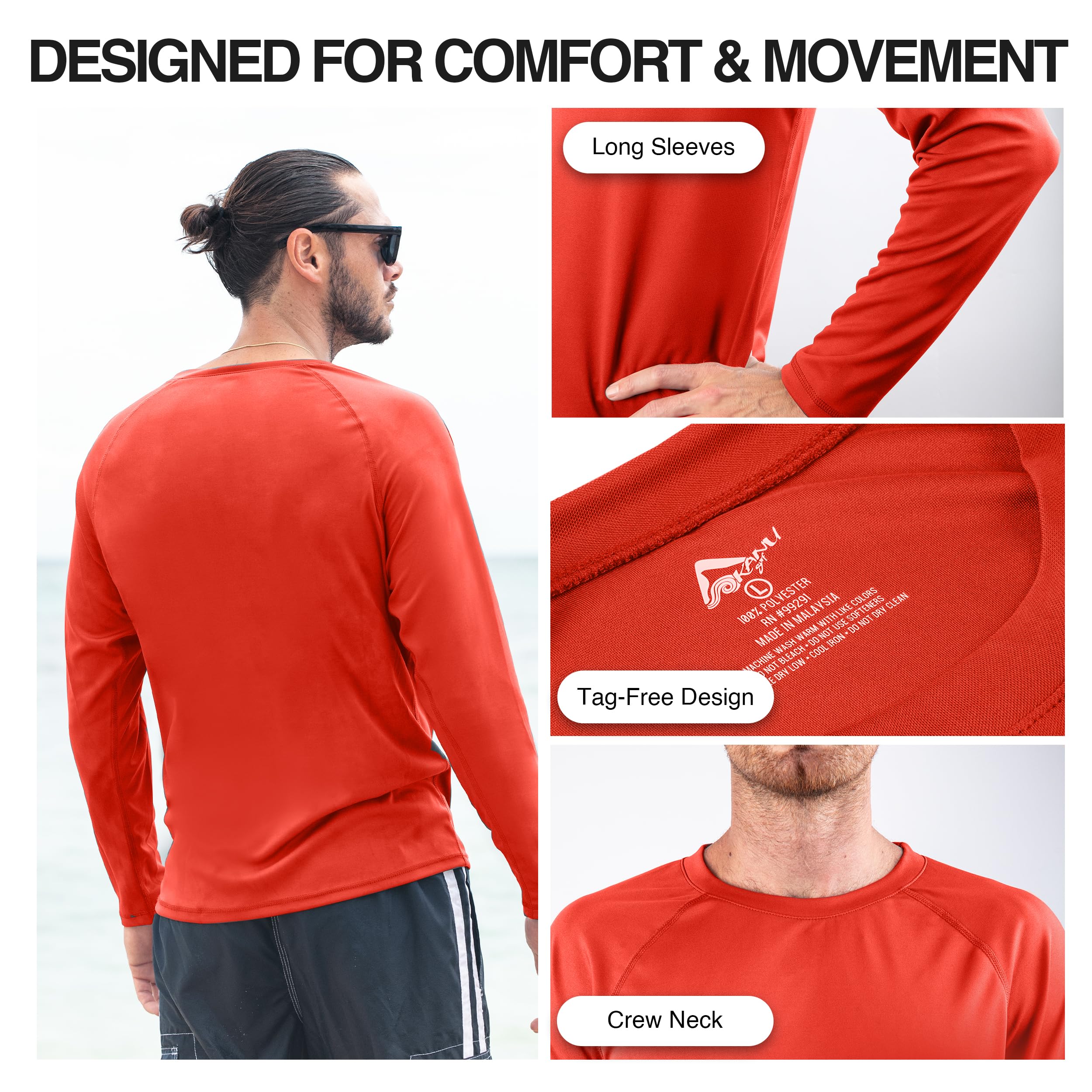 Kanu Surf Camiseta de natación para Hombre con Mangas largas, Tela de Secado rápido, UPF 50+ para Entrenamiento, con diseño de Ajuste Holgado