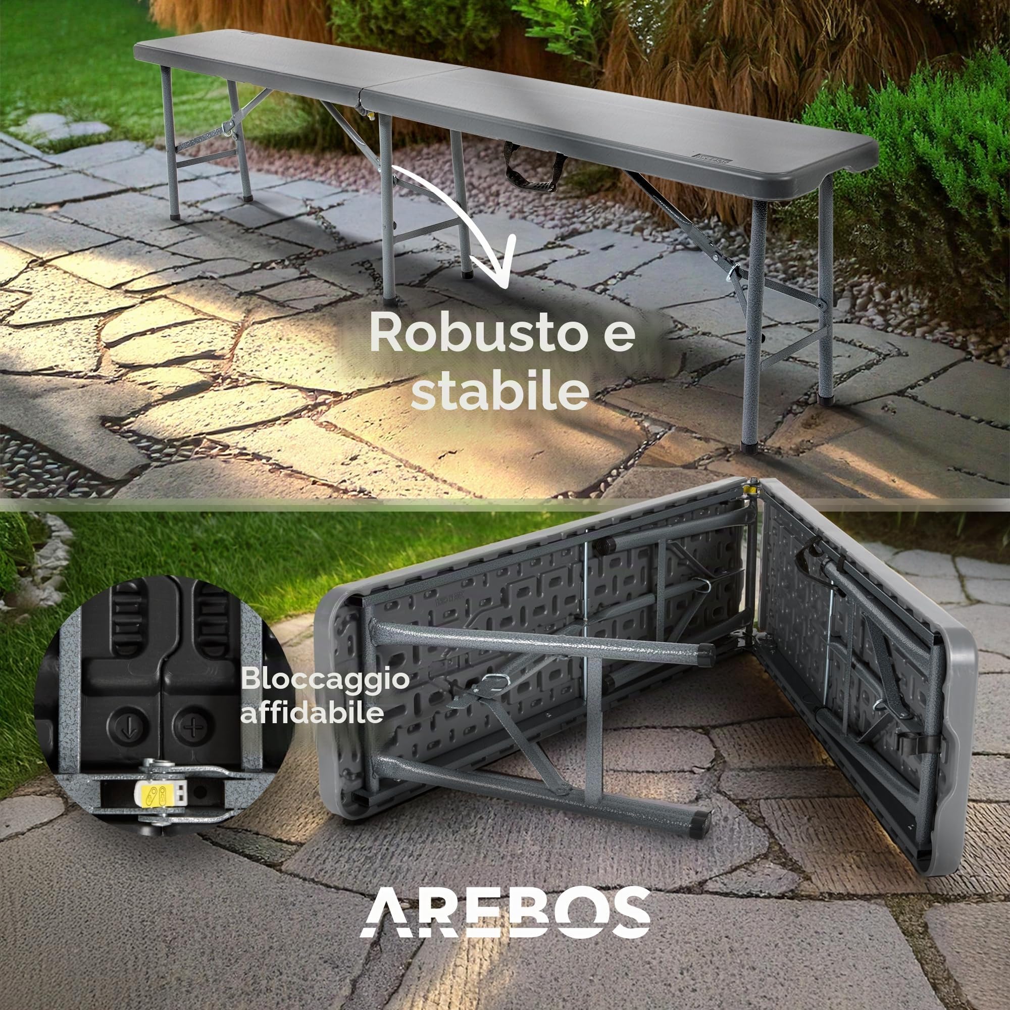 AREBOS Set 2 panchine pieghevoli da birra con maniglia per trasporto 183 x 28 x 43 cm | Ideali per campeggio, giardino e feste | Antracite