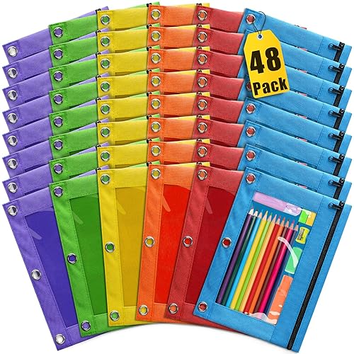 Pencil Pouch for 3 Ring Binder, 48 Pack Pencil Pouches