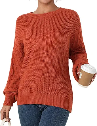 Fall Sweaters for Women 2025 - Lightweight, Honeycomb Long Sleeve, Elastic Hem, Crew Neck, Textured Knit Pullover