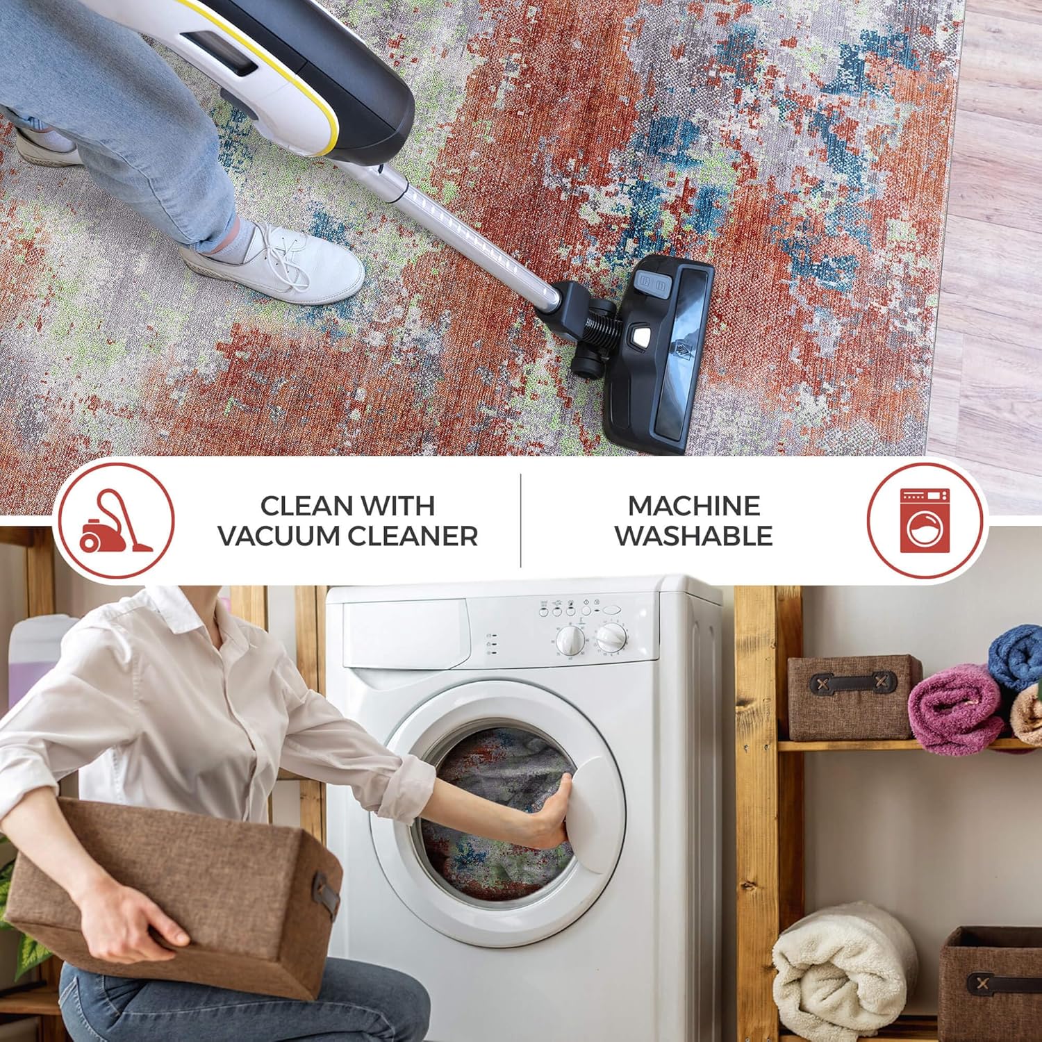 Luul Home Machine Washable Rugs 8x10 Modern Abstract Non Slip Rubber Backing Soft Area Rug for Living Room Easy to Clean Non Shedding Kitchen for Bedroom Indoor Carpet (Brick - Gray, 8x10)