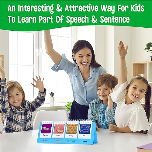 Miniatura 6 de Rotafolios de oraciones, 80 tarjetas de doble cara en sustantivoverboadjetivopreposición, 40 nuevas oraciones, herramienta de aprendizaje educativo