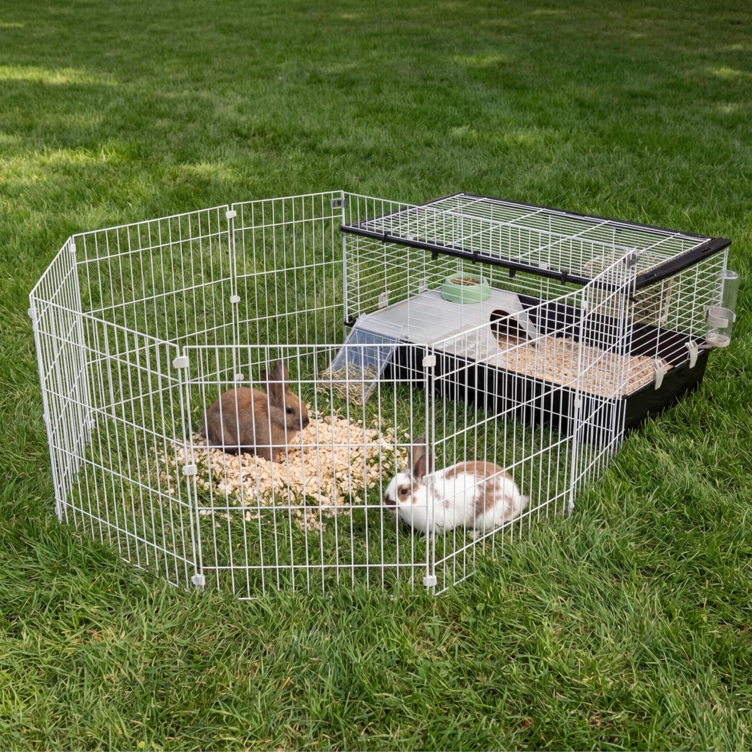 Ferplast Jaula Conejo PARKHOME 100, Jaula para Cobayas Conejos, con Recinto para Conejos, Valla para Mascotas, Casita Conejo y Bebedero, 95 x 177,5 x h 56 cm, de Plástico con Techo Abrible