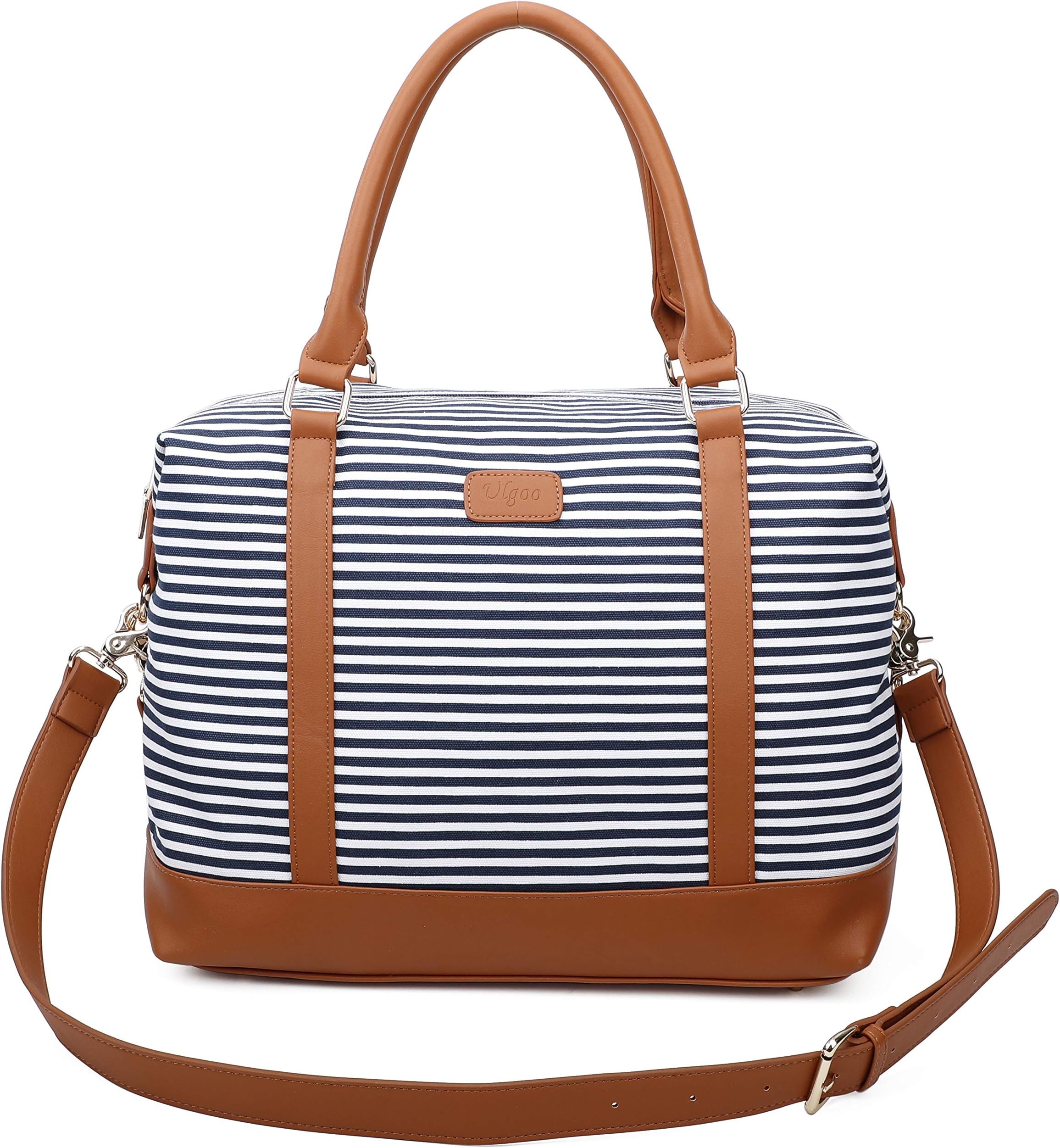 Ulgoo Travel Tote Bag Carry On Shoulder Bag Overnight Duffel in Trolley Handle (Blue&White Stripe)