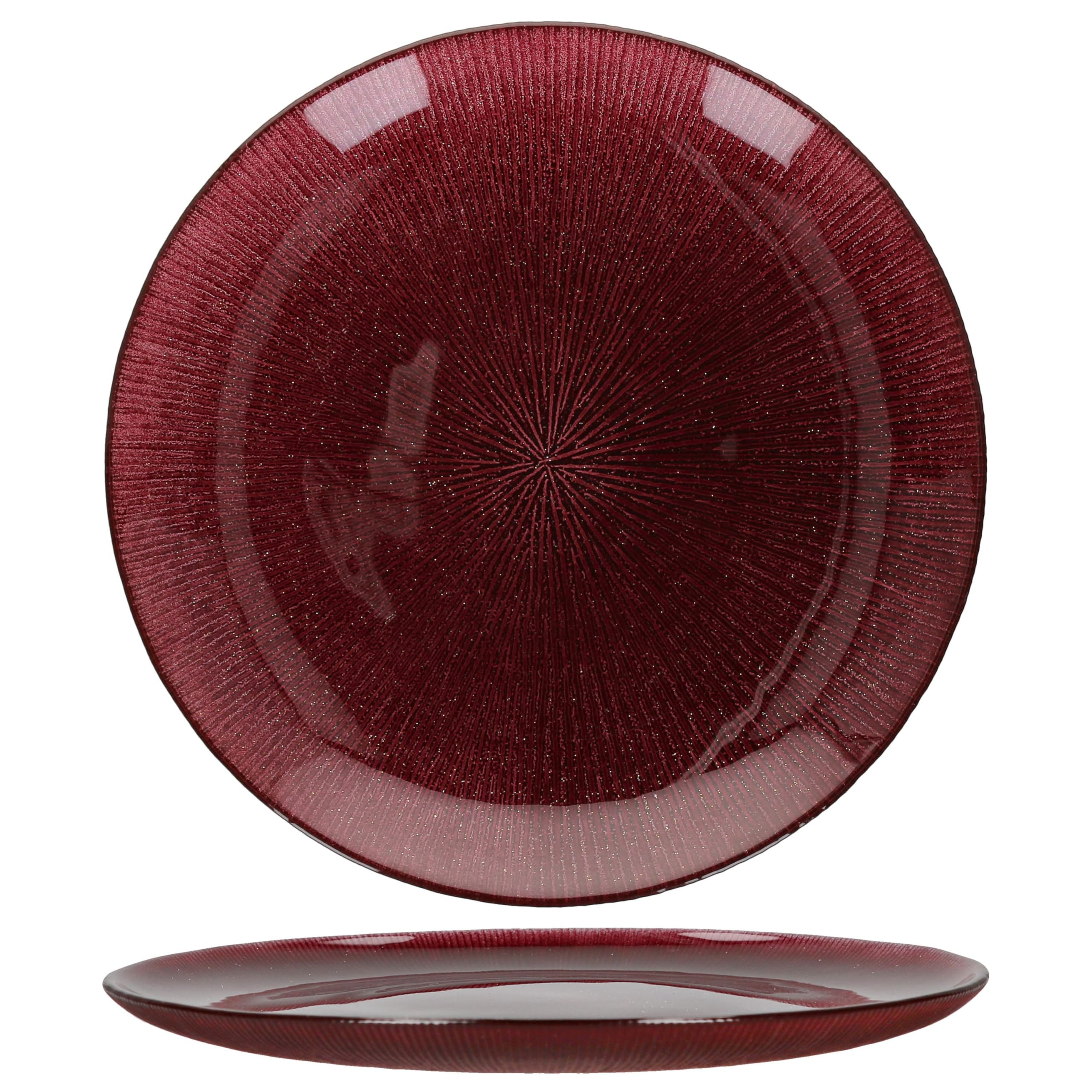 MamboCat Suez - Lot de 6 assiettes plates - Diamètre : 27 cm - Rouge foncé - En verre avec relief et effet scintillant - Pour 6 personnes - Pour repas principal, apéritif - Vaisselle de Noël