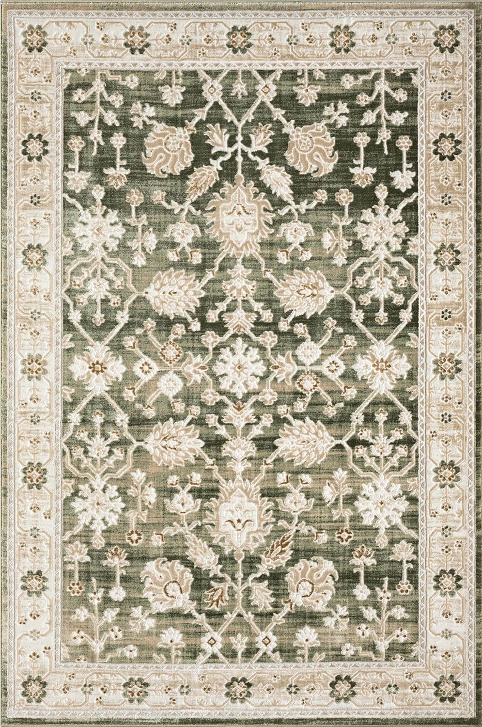 Abani Vintage Green Floral Farmhouse Washable Area Rug – 6' x 9' – Elegant Botanical Design – Ivy Collection – Non-Shedding, Easy to Clean – Durable for High Traffic Areas – Living Room & Bedroom