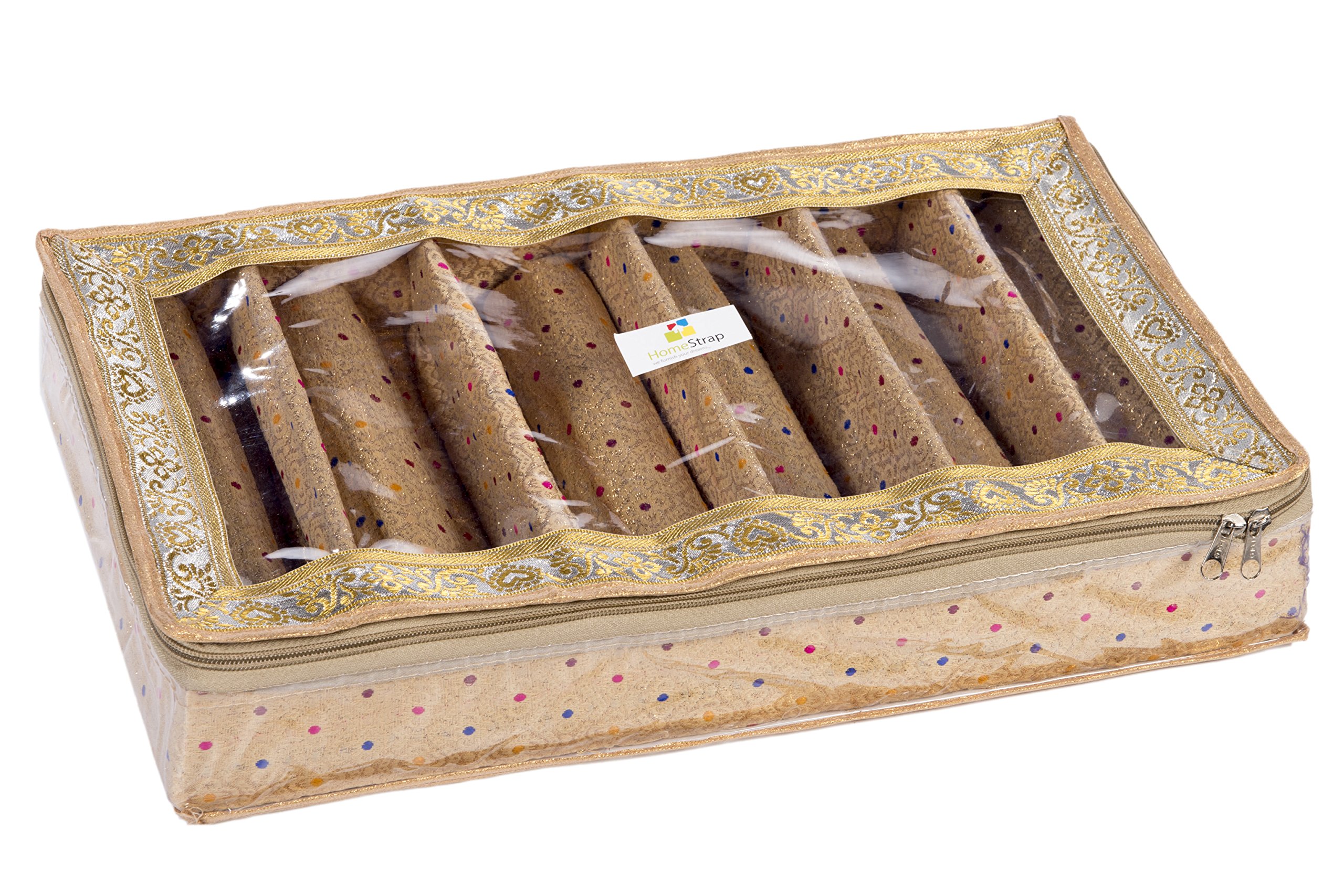 HomeStrap6 Rod Brocade Design Bangle Storage Box/Chudi Set Organizer (Golden|Pack of 1)