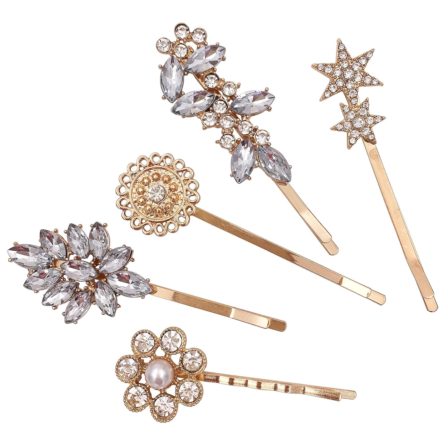 5Pack Vintage Crystal Decorative Bobby Pins Hair