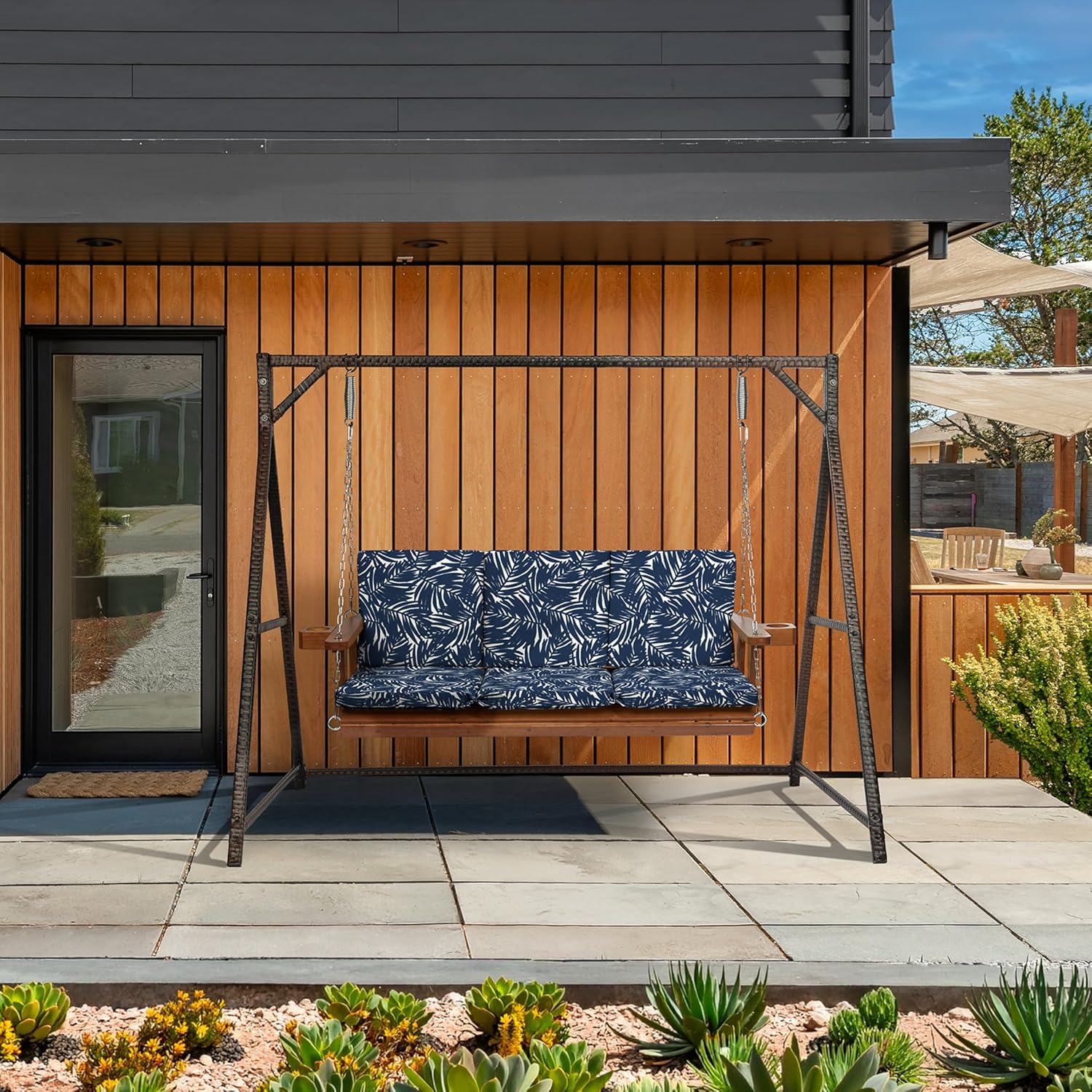 Arden earthFIBER Indoor/Outdoor Swing Cushion Set, 56 x 20, Water Repellent, Fade Resistant, Cushion Set for Swing or Bench Navy Blue King Palm