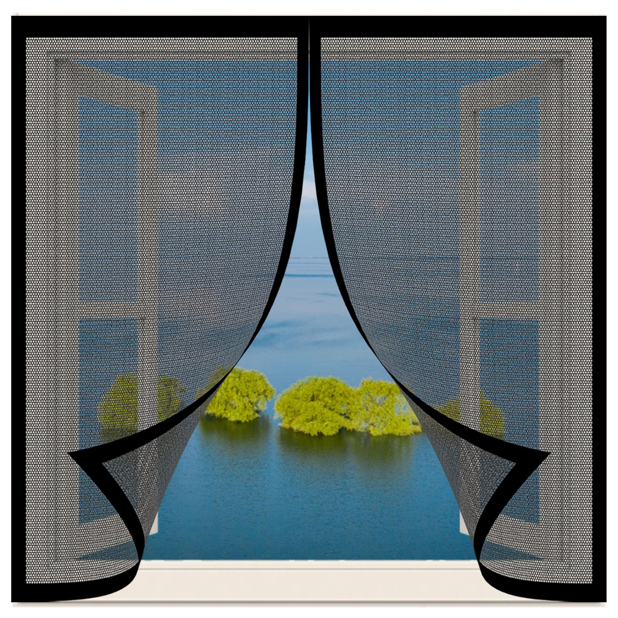 Wruijio Black Magnetic Window Screen 165 X 145 Cm With Selfadhesive Window Fly Net Easy Installation For Bedroom, Living Room, Kitchen Patio,