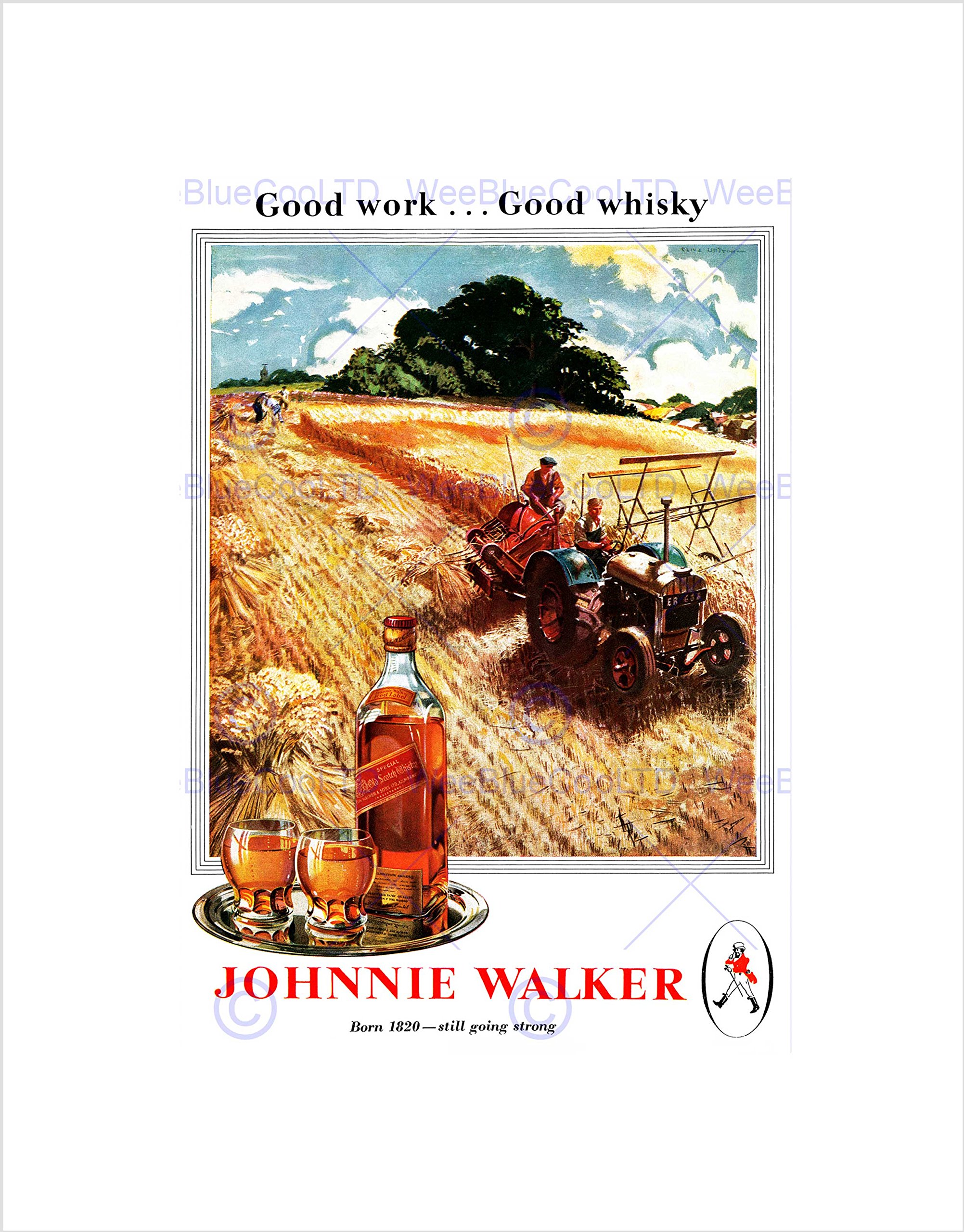 Wee Blue Coo Advert Drink Alcohol Scotch Whisky Farm Crop Tractor Wall Art Print