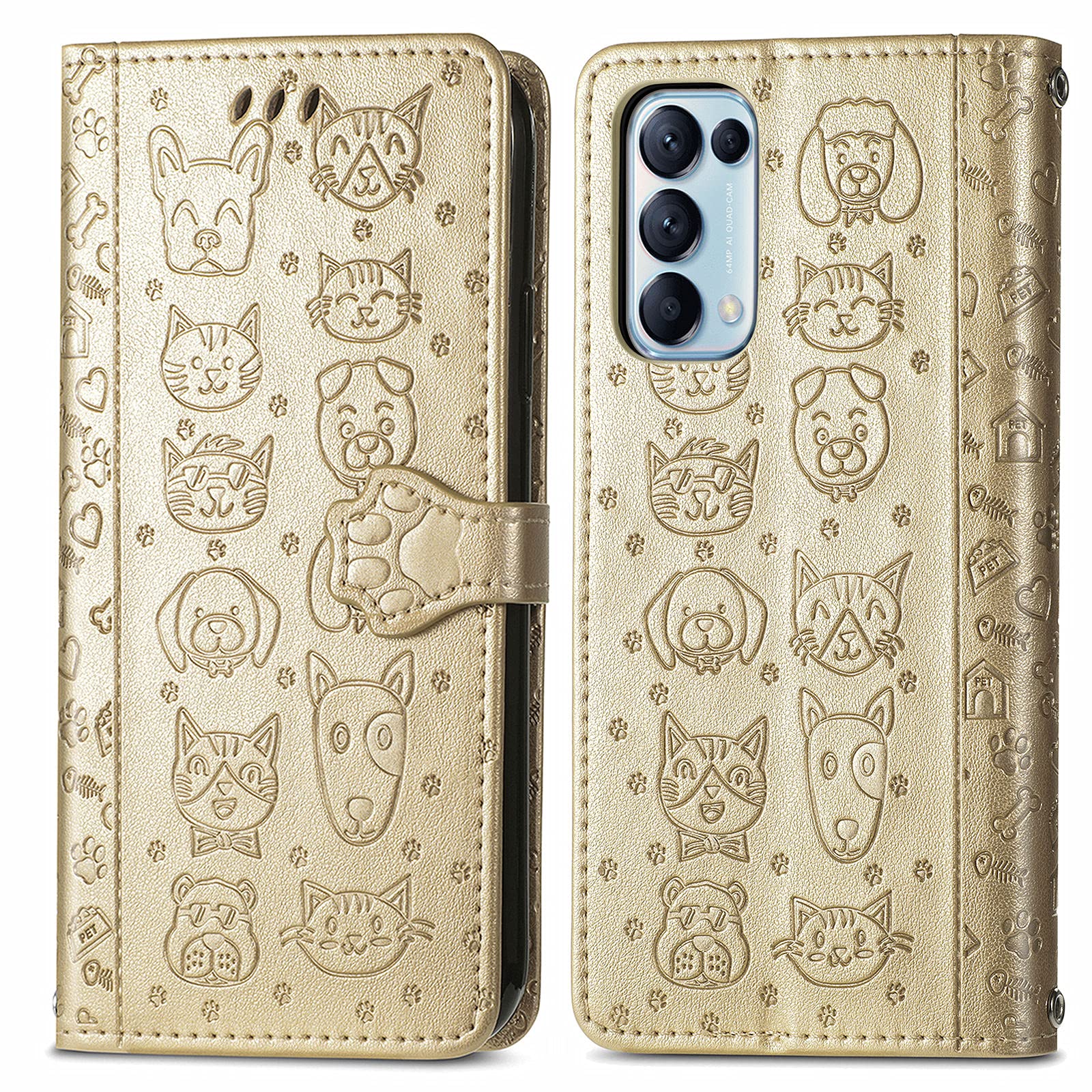 EuoDuo Compatibile con OPPO Find X3 Lite 5G Cover Libro con Disegni Custodia Portafoglio in PU Pelle Completa Protettiva Caso Magnetica Flip Wallet Case - Gattino