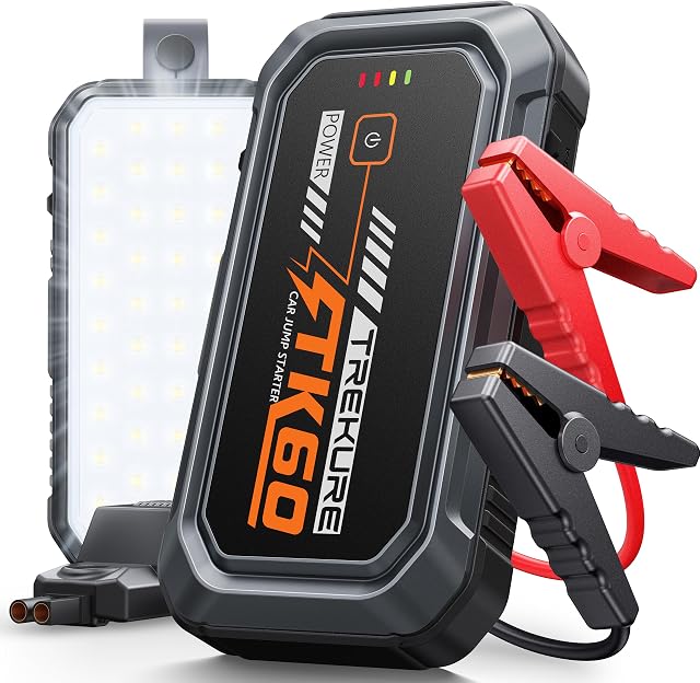 TREKURE 4000A Booster Pack with 2000LM Magnetic Full-Panel Work Light, Portable Car Battery Jump Starter, 12V Battery Booster Pack, Up to 9.0L Gas/6.5L Diesel, Safety Jumper Cables