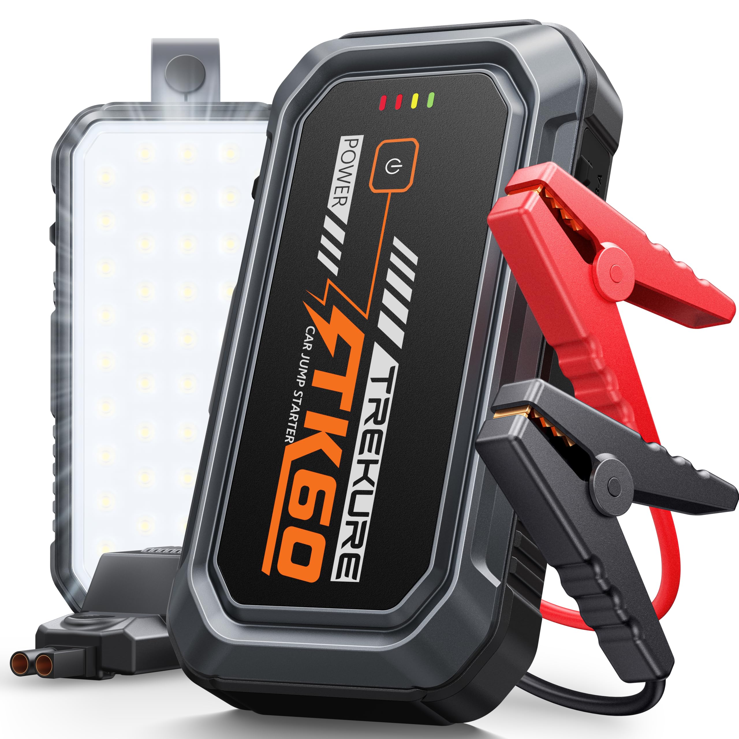 TREKURE Avviatore Batteria Auto, 8000A Avviatore di Emergenza per Auto/Moto (9.0L Benzina / 6.5L Diesel), Booster Avviamento Auto con Luce LED da 2000 Lumen (4 Modi), Morsetti Intelligenti e Cavo USB