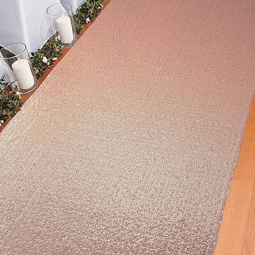 Fun Express - Camino de pasillo de lentejuelas de oro rosa de 25 pies para boda - Decoración de fiesta - Decoración general - Corredores de pasillo