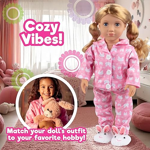 Miniatura 6 de Conjunto de pijama de muñeca de conejo con pantuflas, ropa y accesorios de muñeca de 18 pulgadas, compatible con muñecas American Girl, juego de