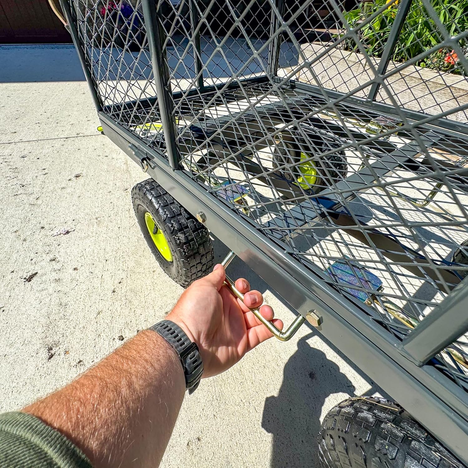 Yard Tuff 3-in-1 Dual Side Dump Wagon with Fold-Down Sides for Outdoor Garden, and Lawn with Pneumatic Tires and Heavy Duty Steel, 20 x 38 Inch