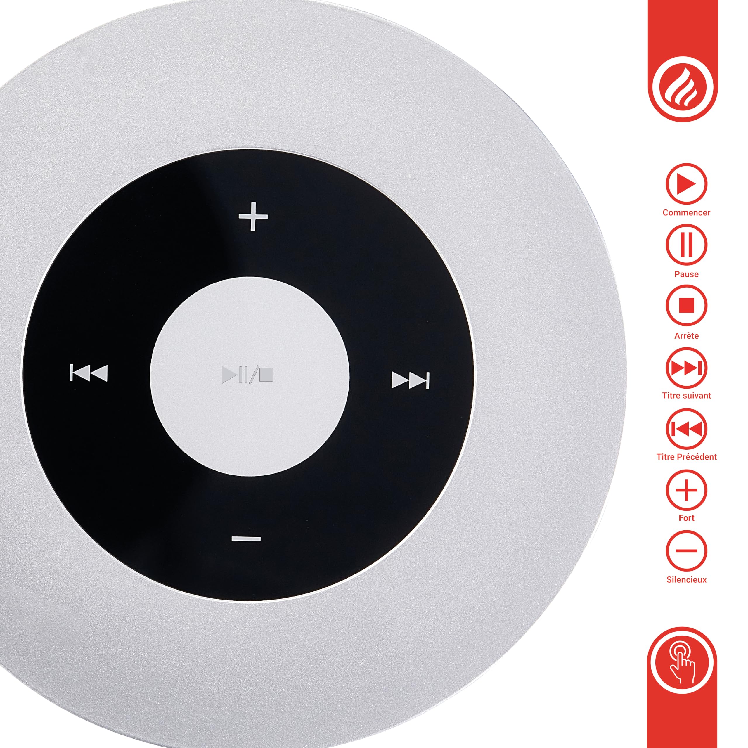 KAMINIO Haut-Parleur crépitant Moritz - Puissante Enceinte avec Sons de feu de cheminée, Bluetooth, AUX, Microphone, Batterie - Argent